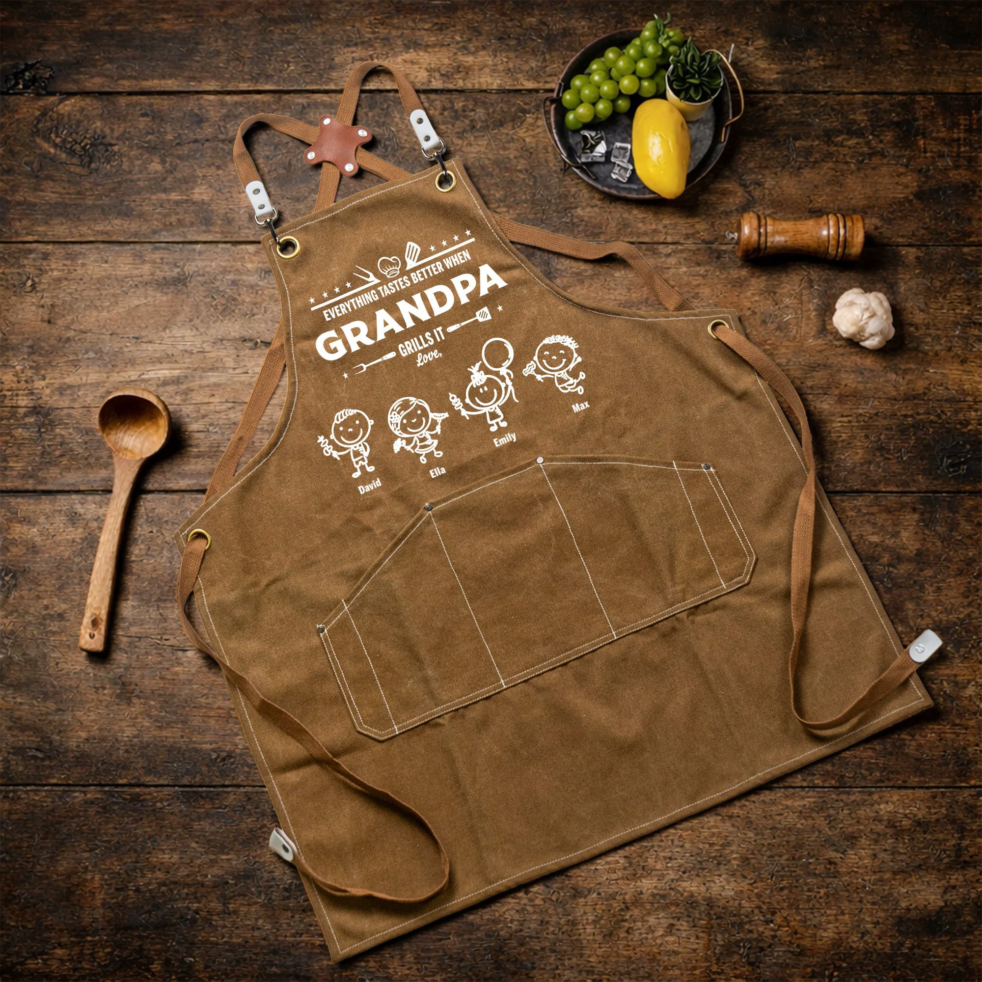Father's Day Gifts, Everything Tastes Better When Grandpa, Dad Grills It - Personalized Apron - Image 5
