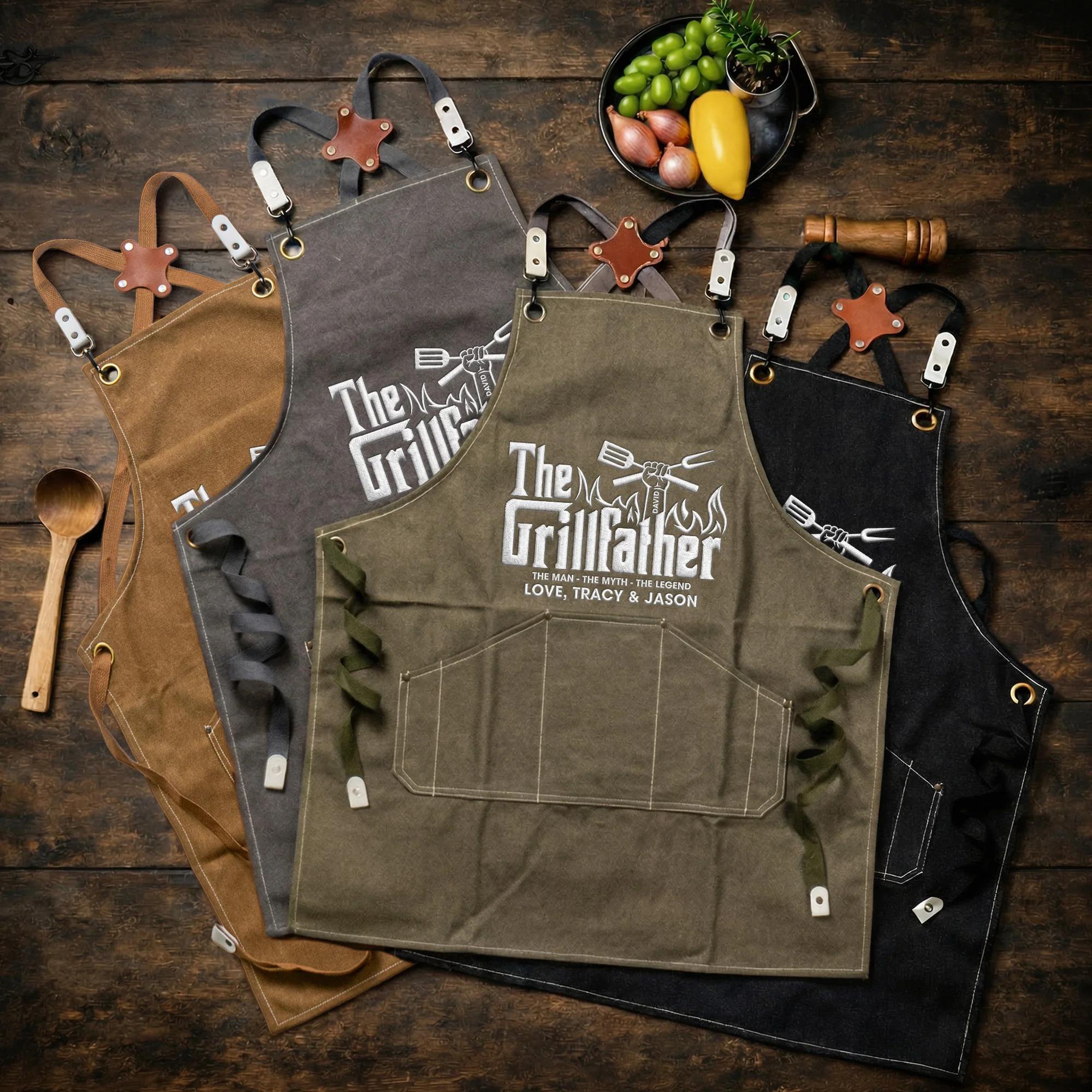 Father's Day Gifts, The Grillfather, The Man The Myth The Legend - Custom With Kids' Names - Personalized Apron - Image 4