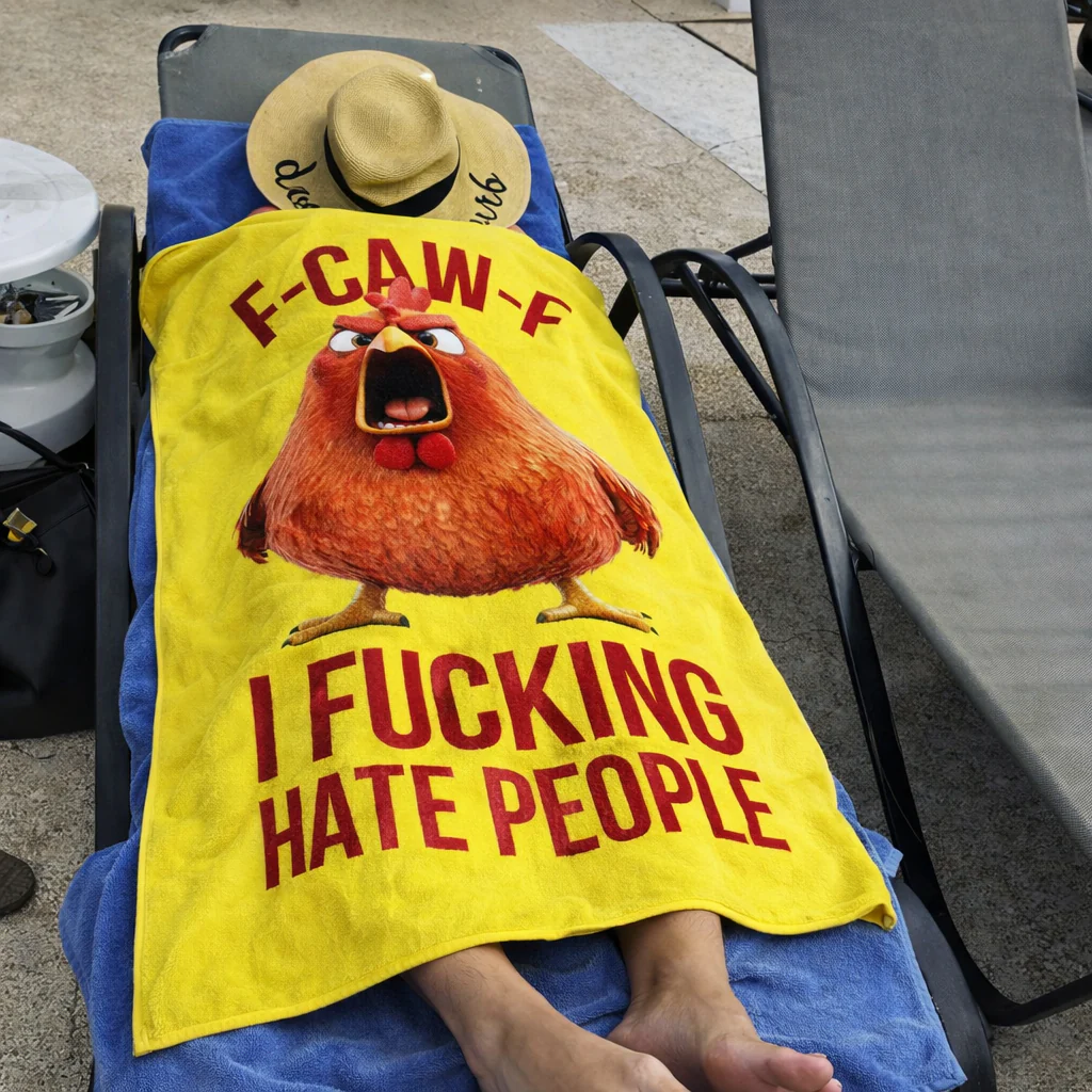 F-Caw-F I F*cking Hate People - Personalized Beach Towel - Image 2