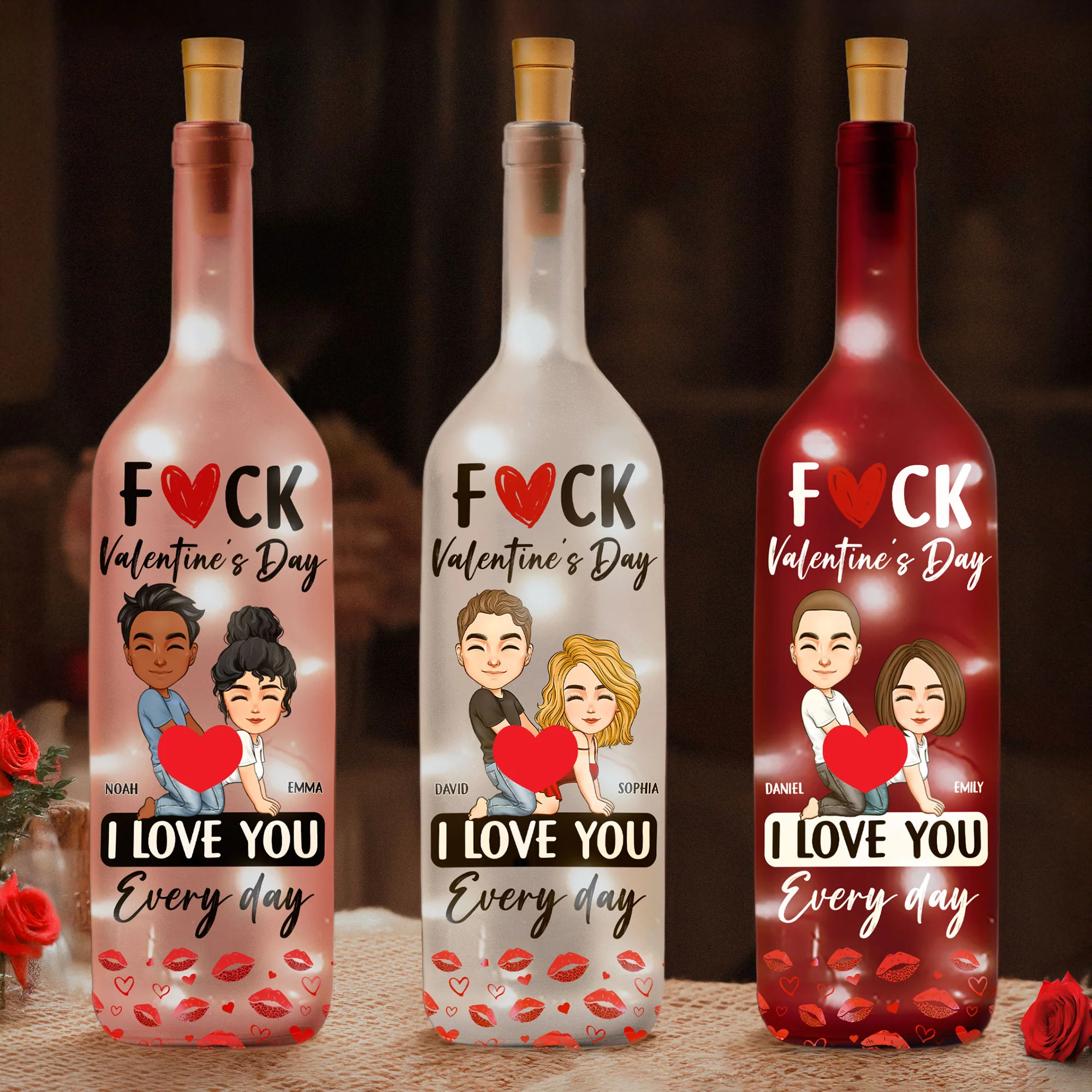 F()ck Valentine's Day I Love You Every Day - Fun Naughty Valentines Gifts For Her, Wife, Husband - Personalized Bottle Lamp - Image 2