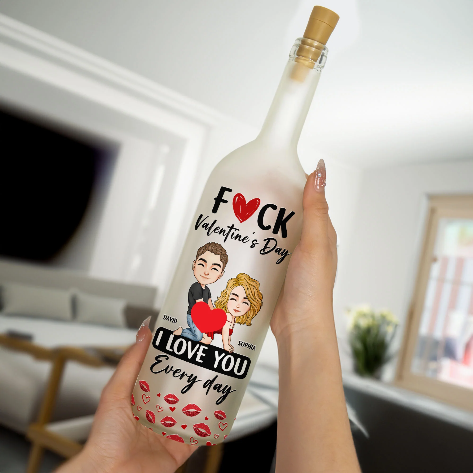 F()ck Valentine's Day I Love You Every Day - Fun Naughty Valentines Gifts For Her, Wife, Husband - Personalized Bottle Lamp - Image 3