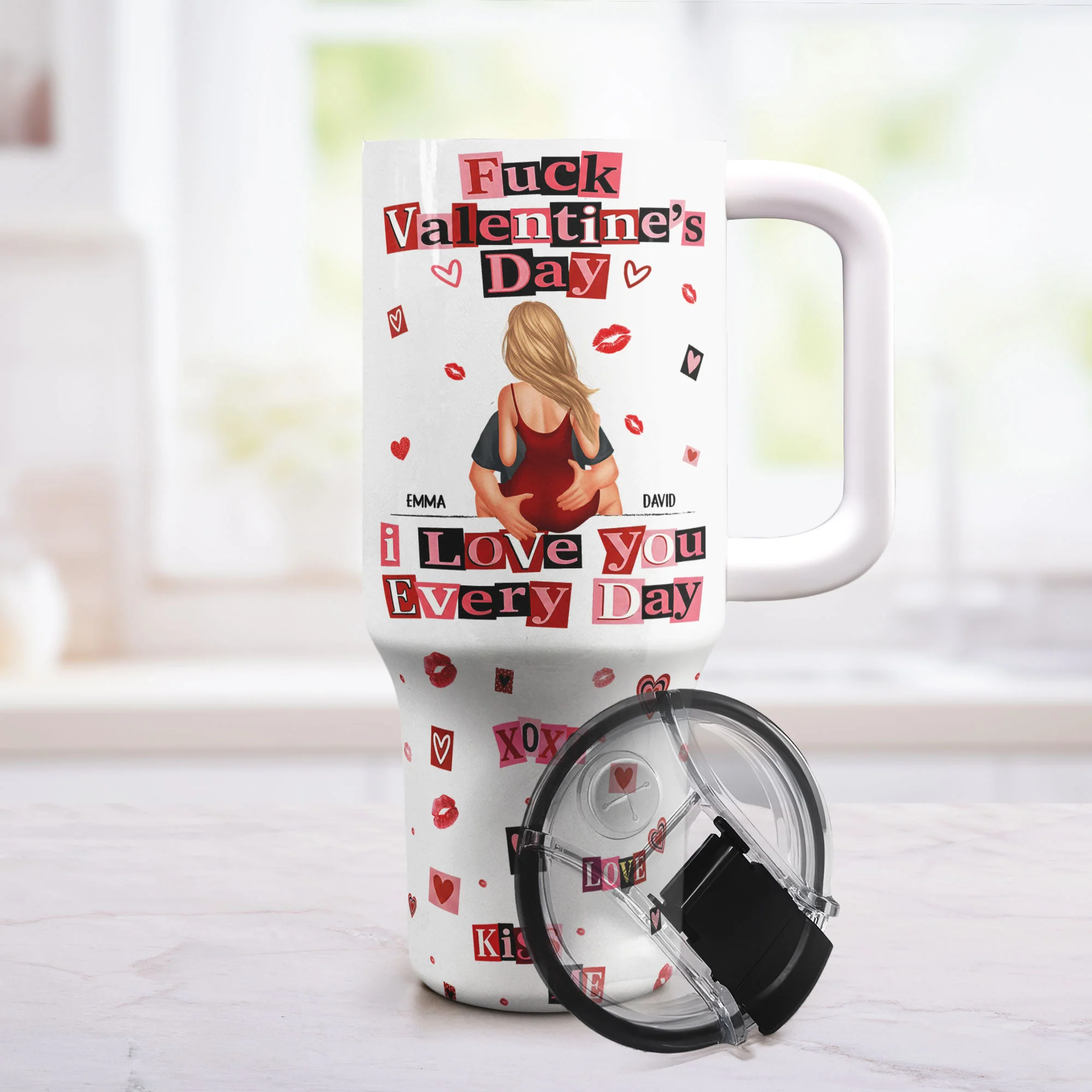 F()Ck Valentine's Day I Love You Every Day - Ransom Note Style - Fun Gifts For Her - Personalized 40oz Tumbler With Straw - Image 4