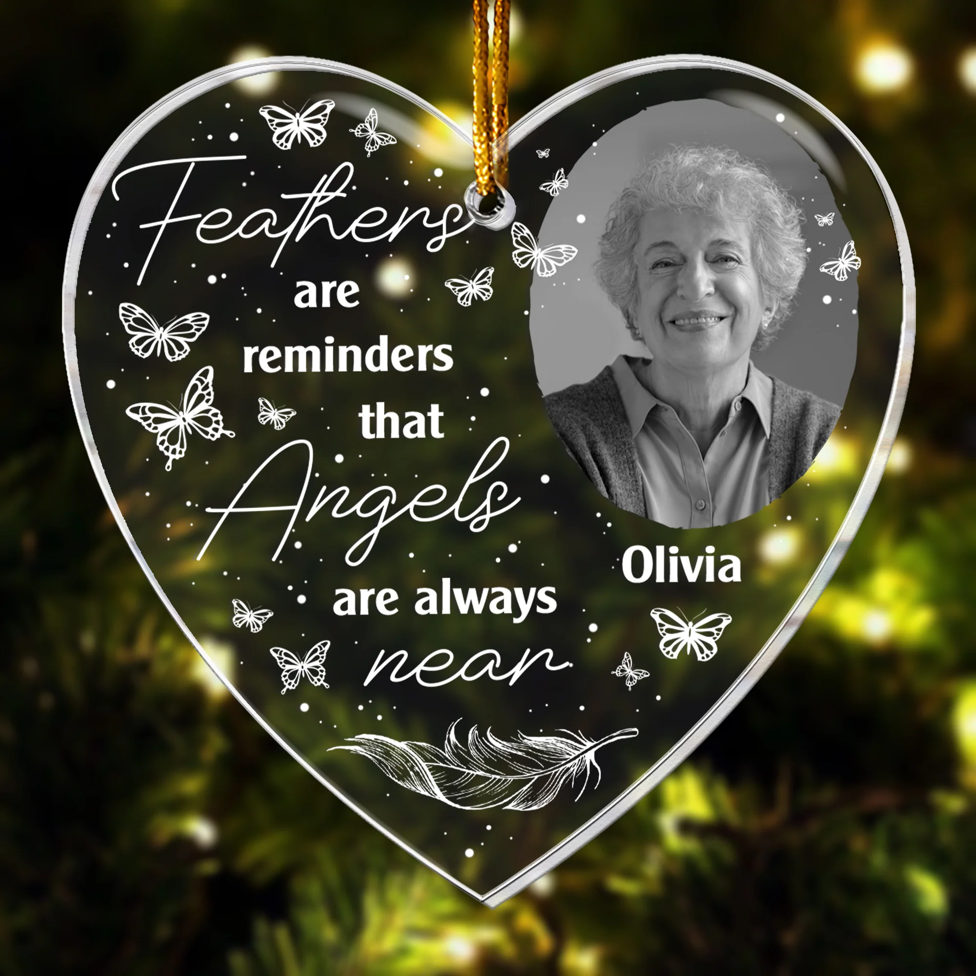 Feathers Are Reminders Angels Are Always Near - Personalized Acrylic Photo Ornament - Image 4