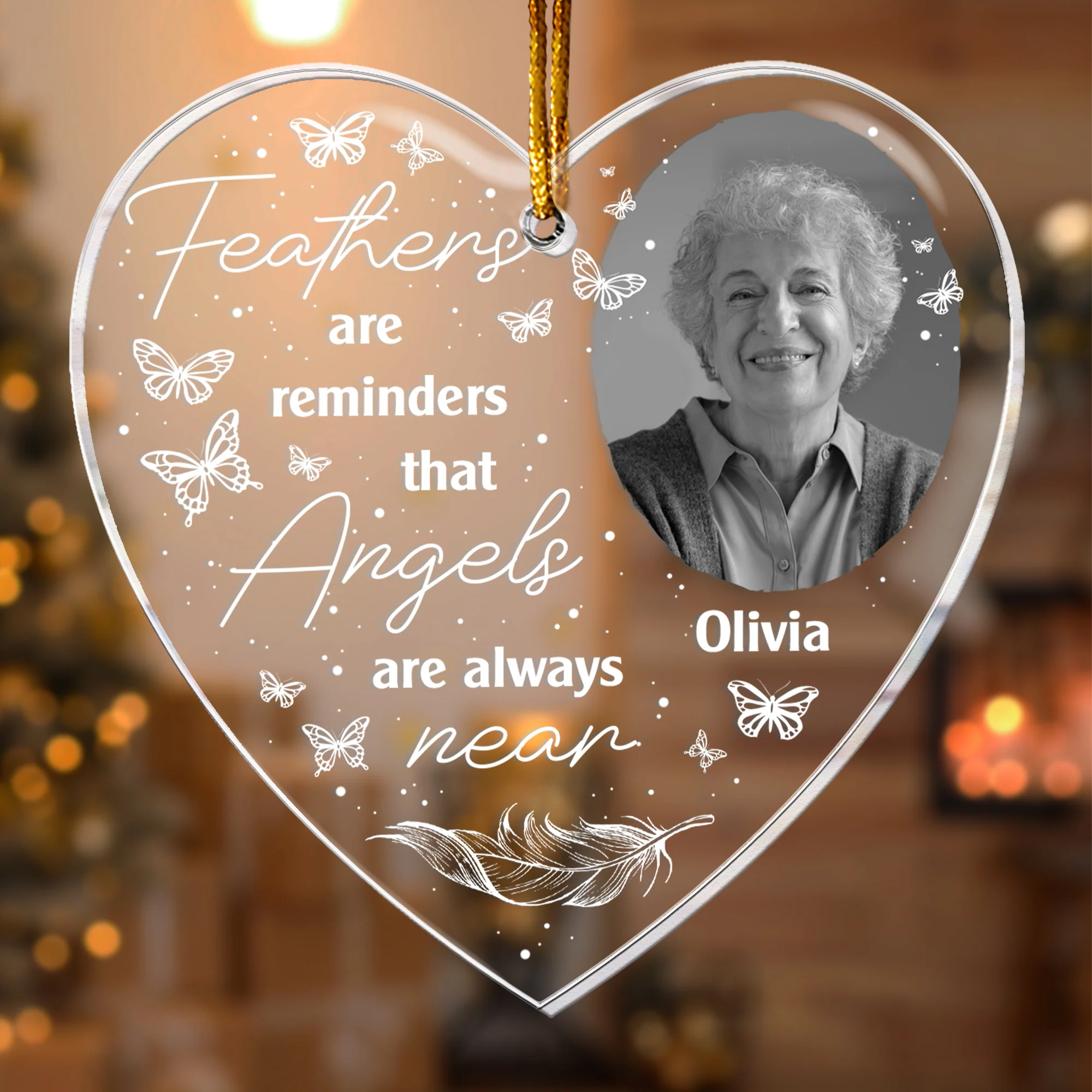 Feathers Are Reminders Angels Are Always Near - Personalized Acrylic Photo Ornament - Image 6