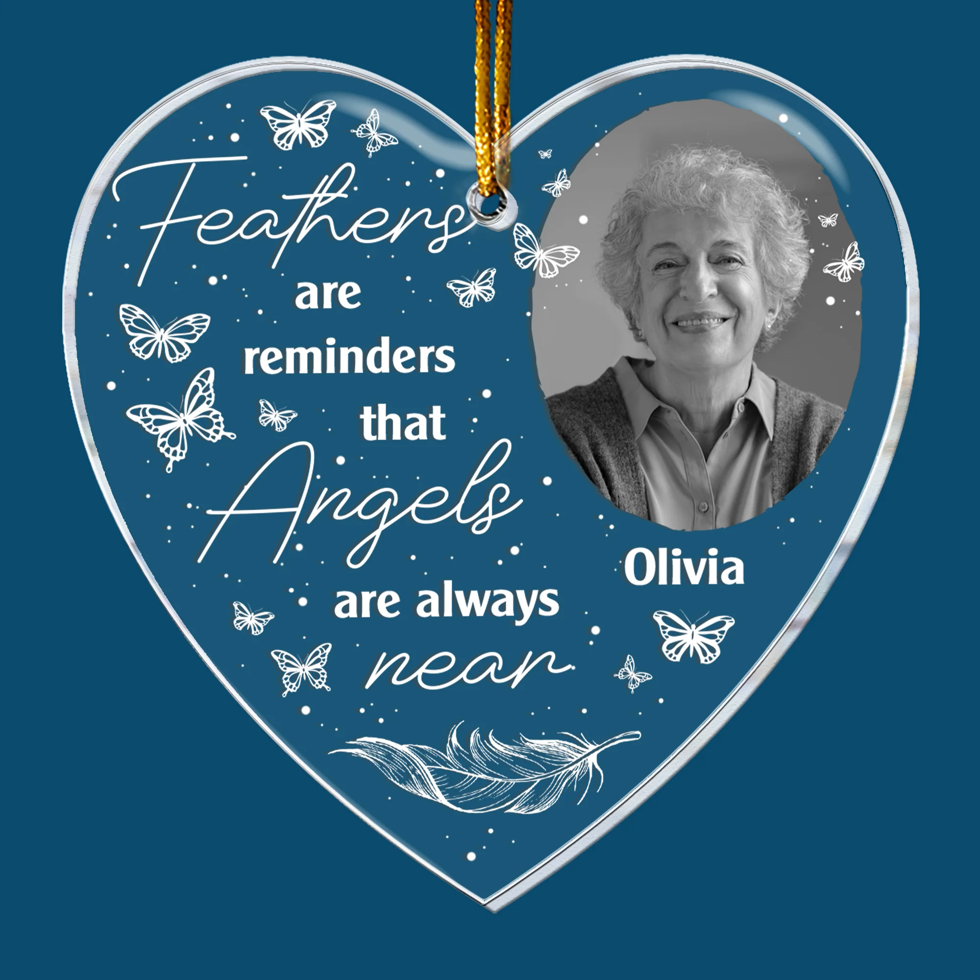 Feathers Are Reminders Angels Are Always Near - Personalized Acrylic Photo Ornament - Image 7