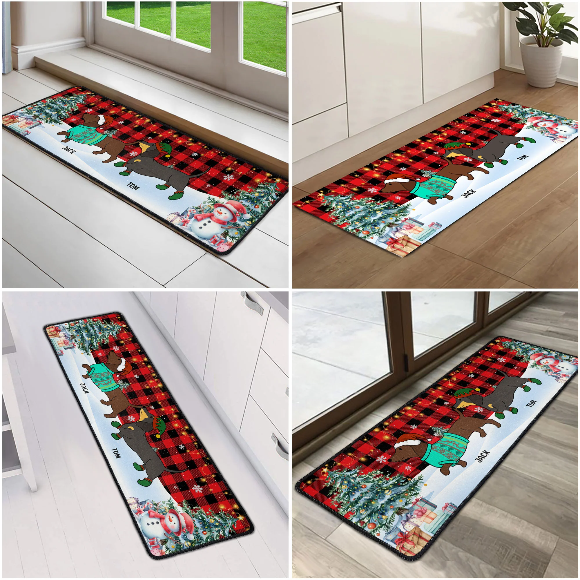 Festive Dogs Dachshund Through The Snow - Personalized Runner Rug - Image 6