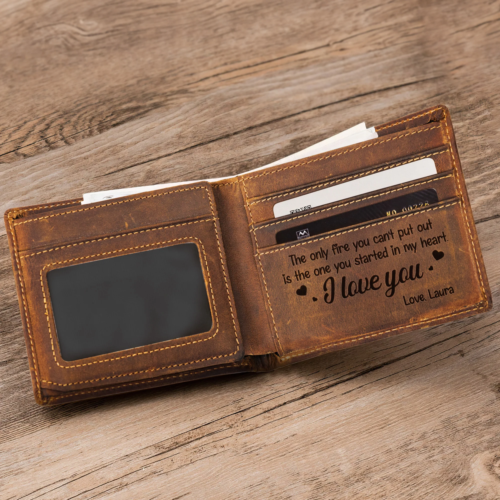 Firefighter Gift The Fire You Started In My Heart - Personalized Leather Wallet - Image 2