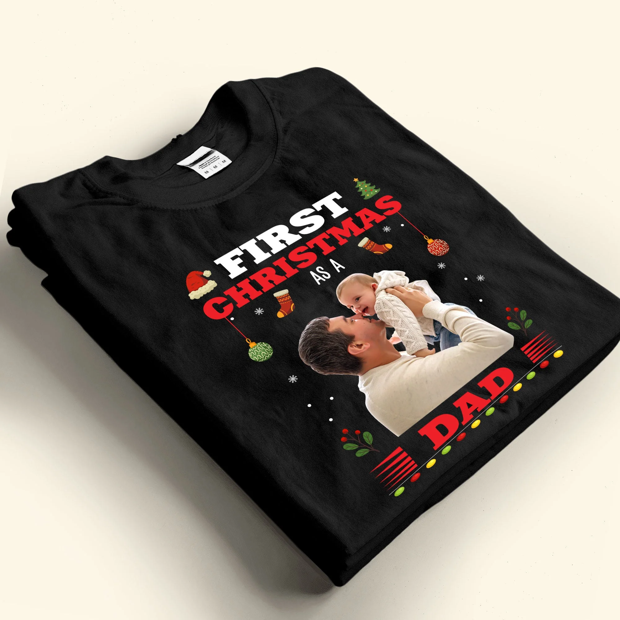 First Christmas As A Dad - Personalized Photo Shirt - Image 2