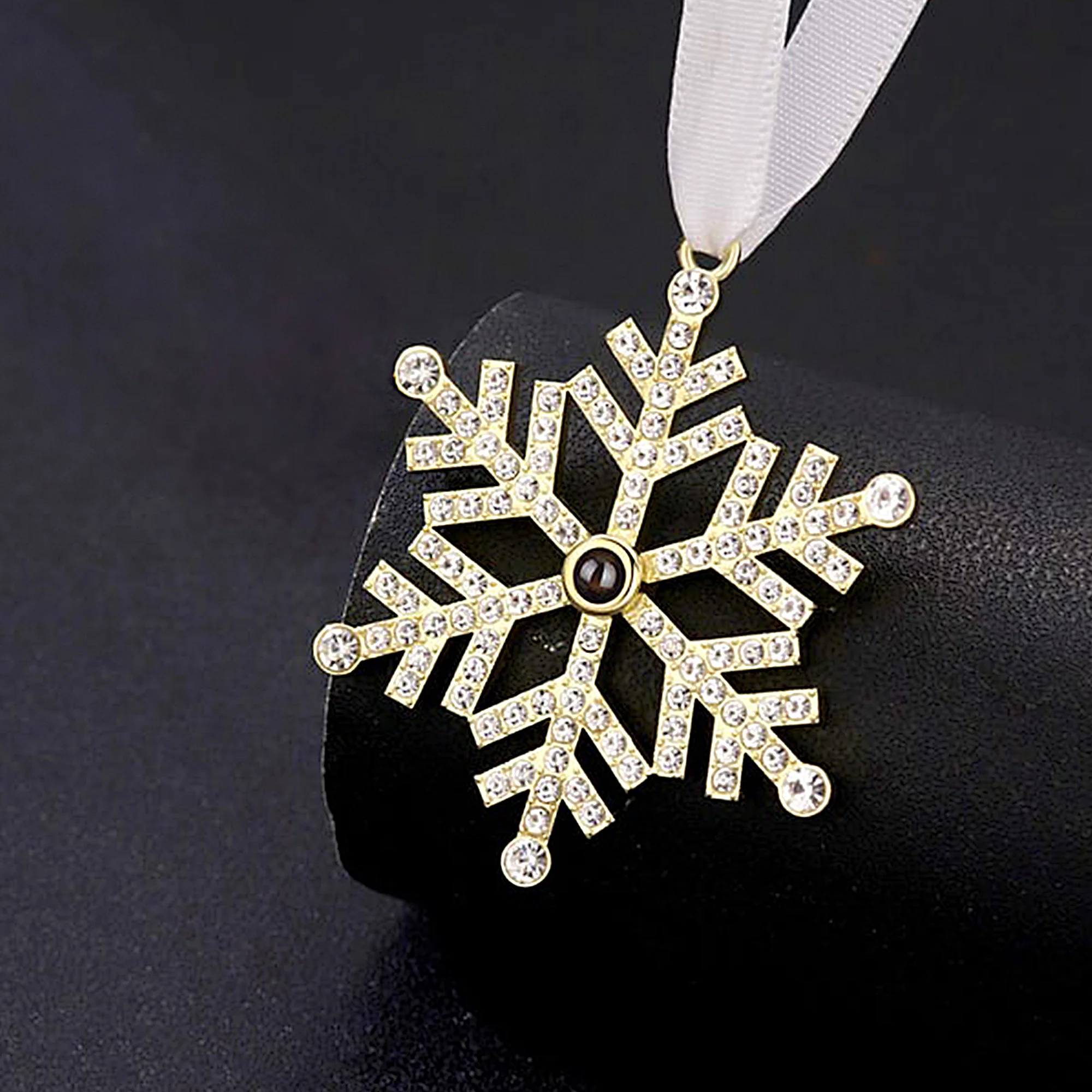 First Christmas As A Family Of Three - Custom Photo Projection Snowflake Ornament - Image 5