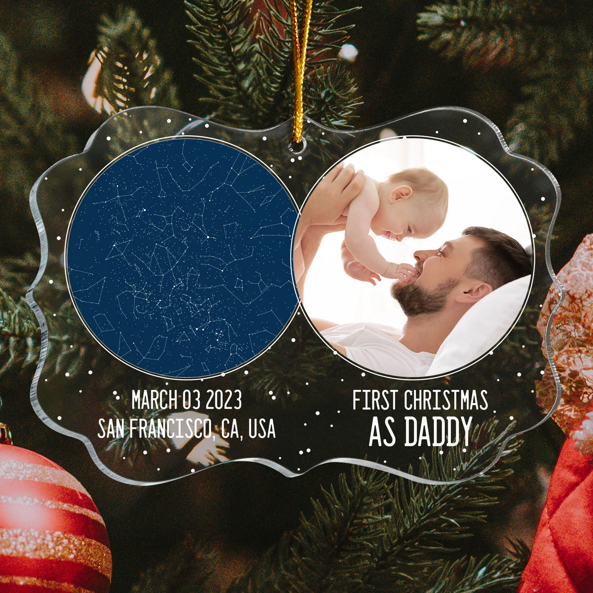 First Christmas As Daddy - Personalized Photo Acrylic Ornament - Image 3