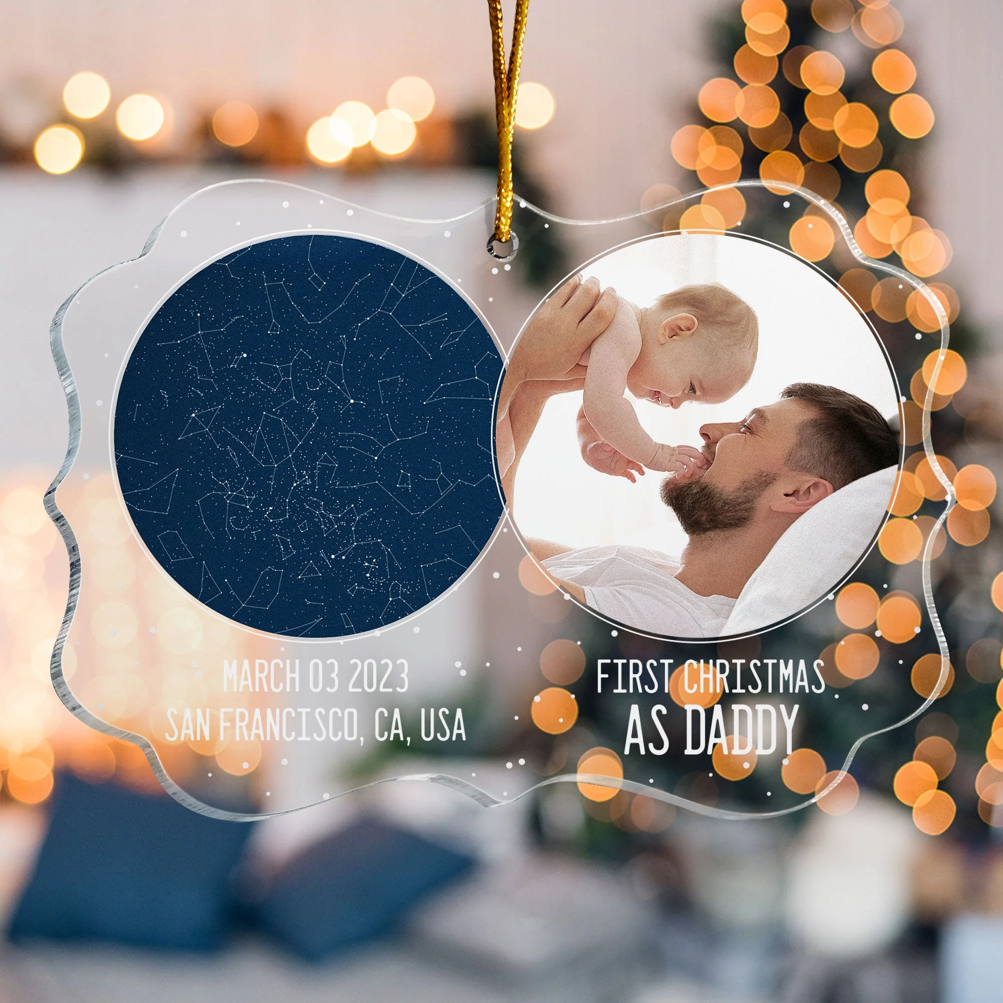 First Christmas As Daddy - Personalized Photo Acrylic Ornament - Image 4