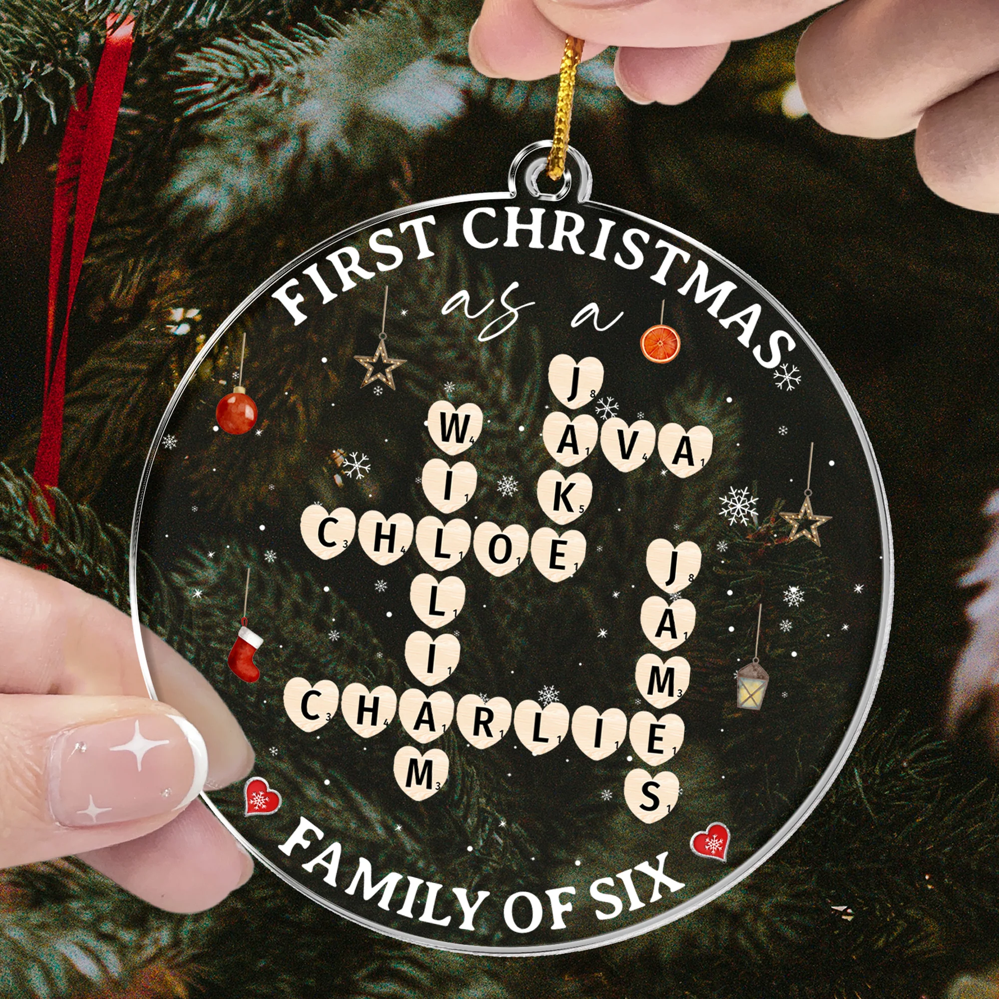 First Christmas As Family Scrabble Name - Personalized Acrylic Ornament - Image 2