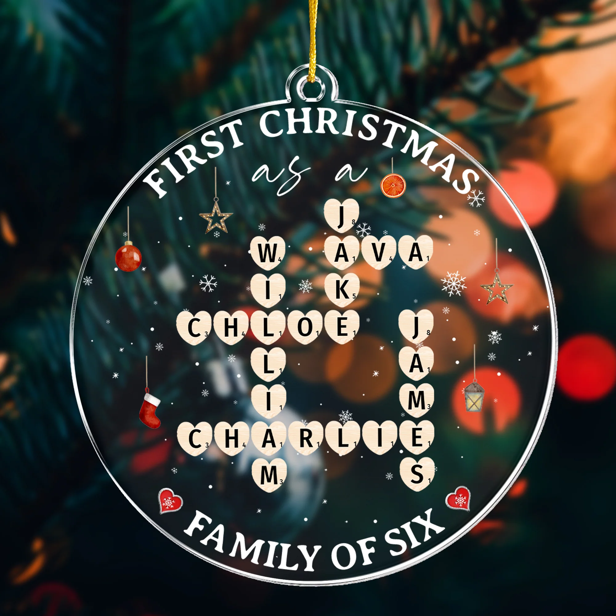 First Christmas As Family Scrabble Name - Personalized Acrylic Ornament - Image 4