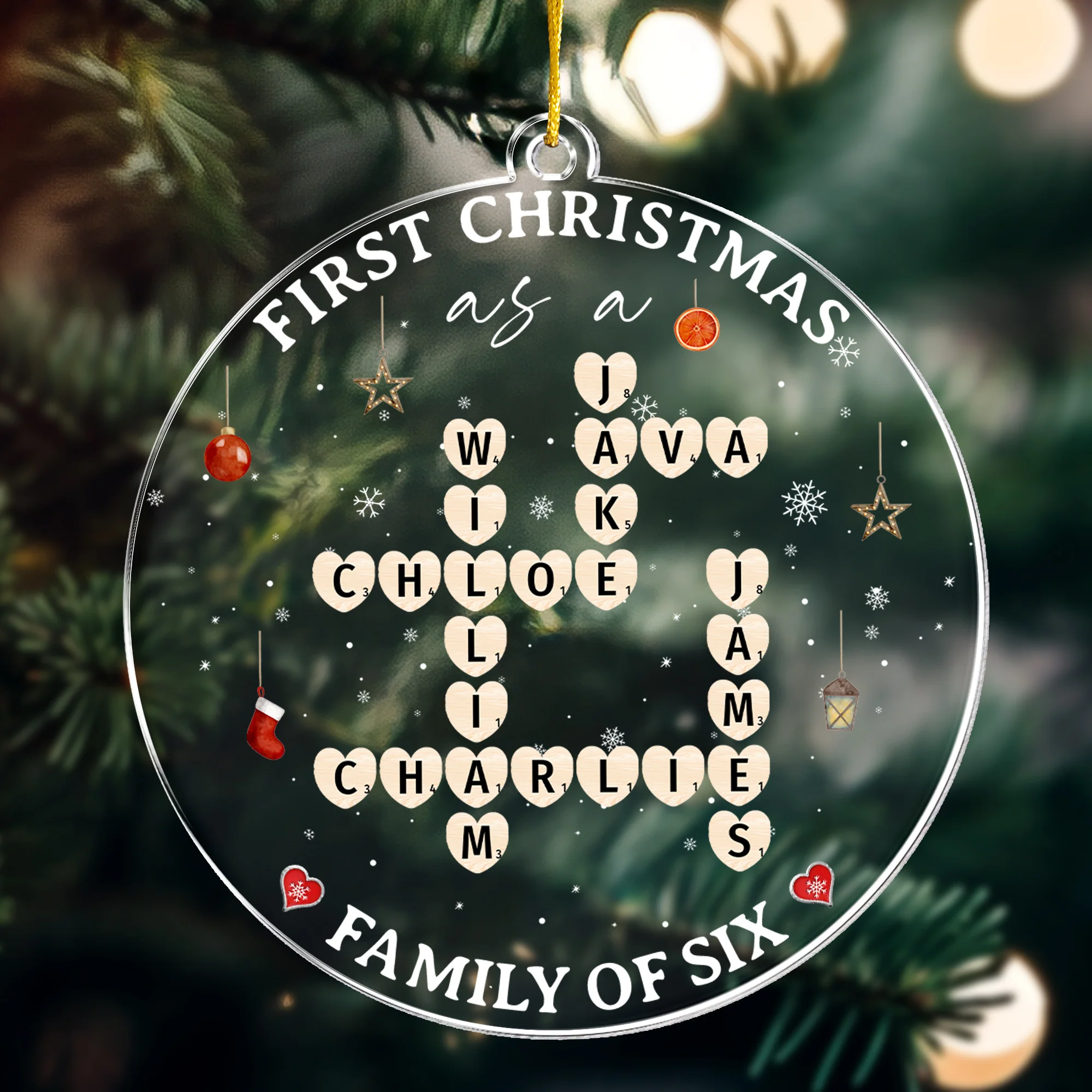 First Christmas As Family Scrabble Name - Personalized Acrylic Ornament - Image 5