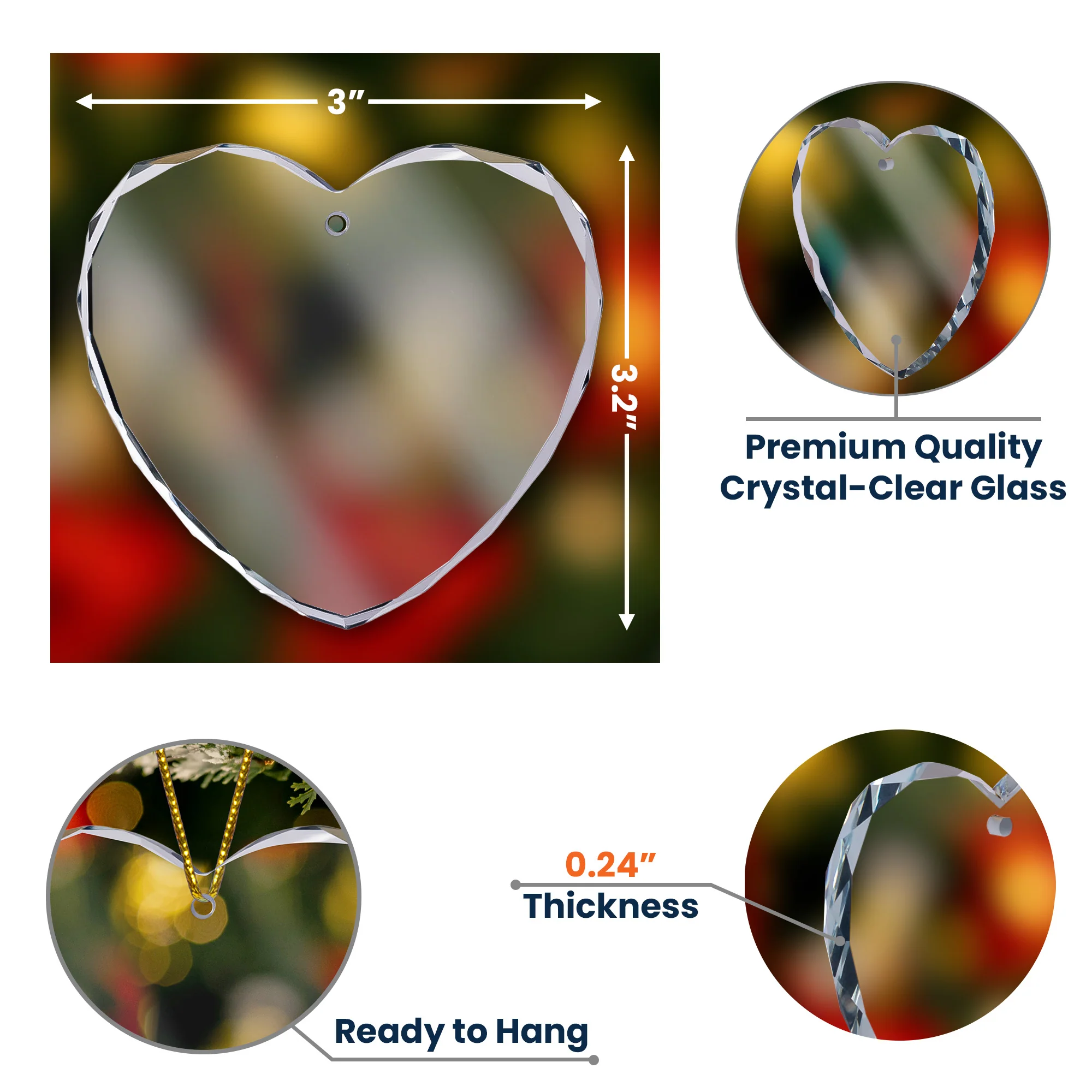 First Christmas As Married Couples - Personalized Heart Glass Ornament - Image 6