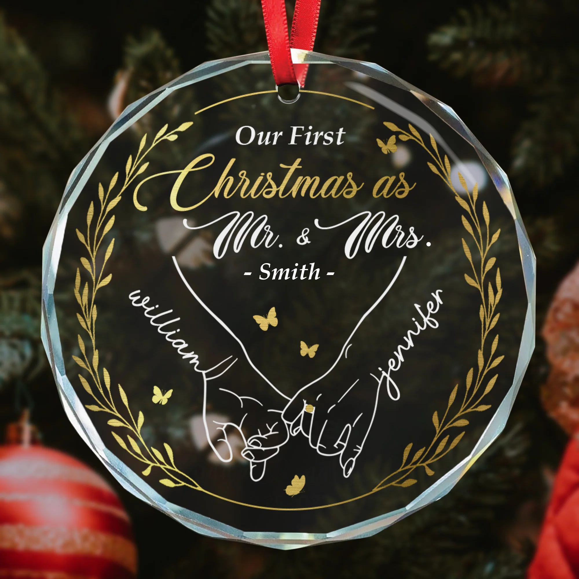 First Christmas As Mr. & Mrs. - Personalized Glass Ornament - Image 2