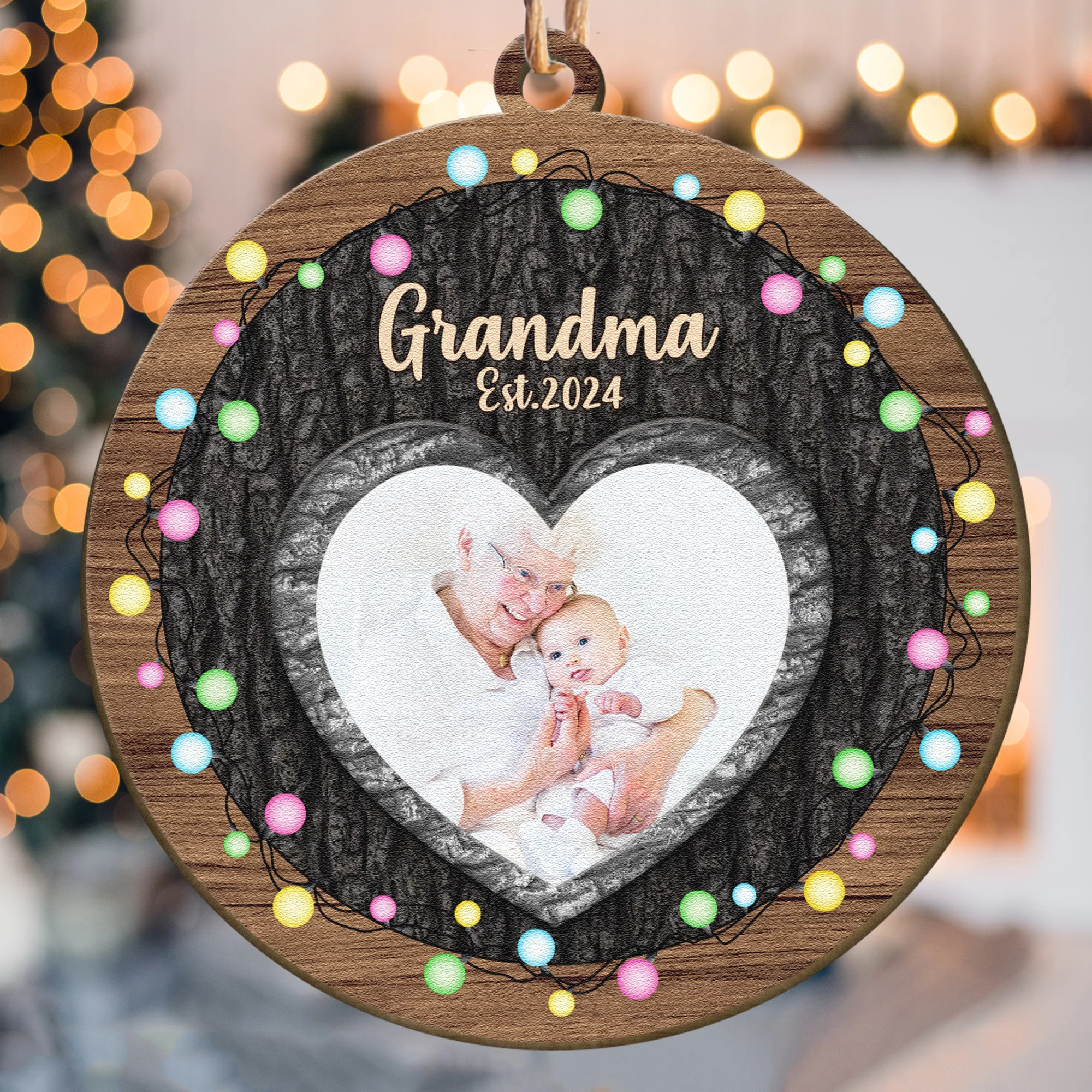 First Christmas Grandma - Personalized Wooden Photo Ornament - Image 2