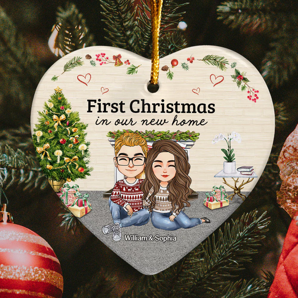 First Christmas In Our New Home - Personalized Heart Shaped Ceramic Ornament - Image 3