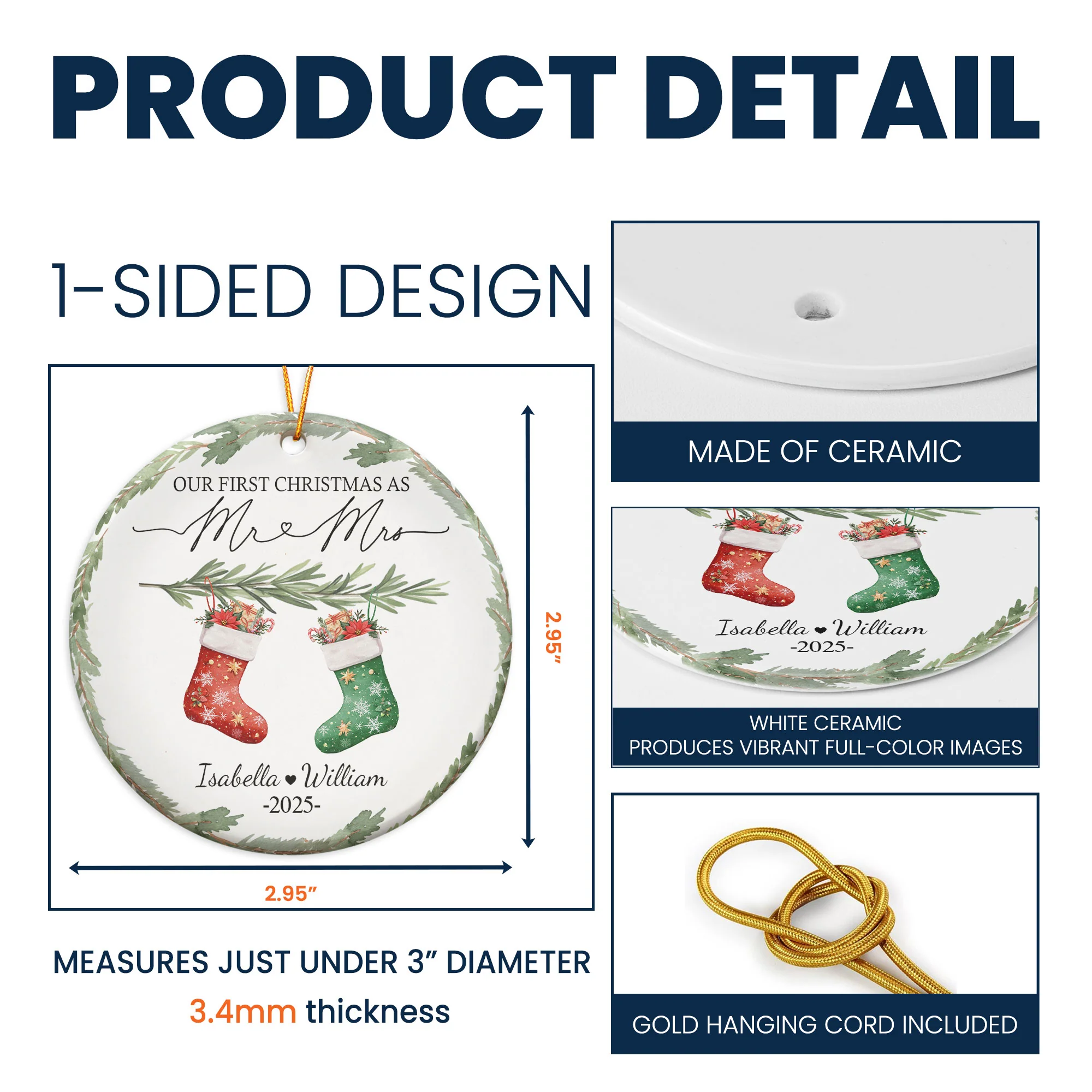 First Christmas Mr & Mrs Wedding Keepsake Engaged - Personalized Ceramic Ornament - Image 5