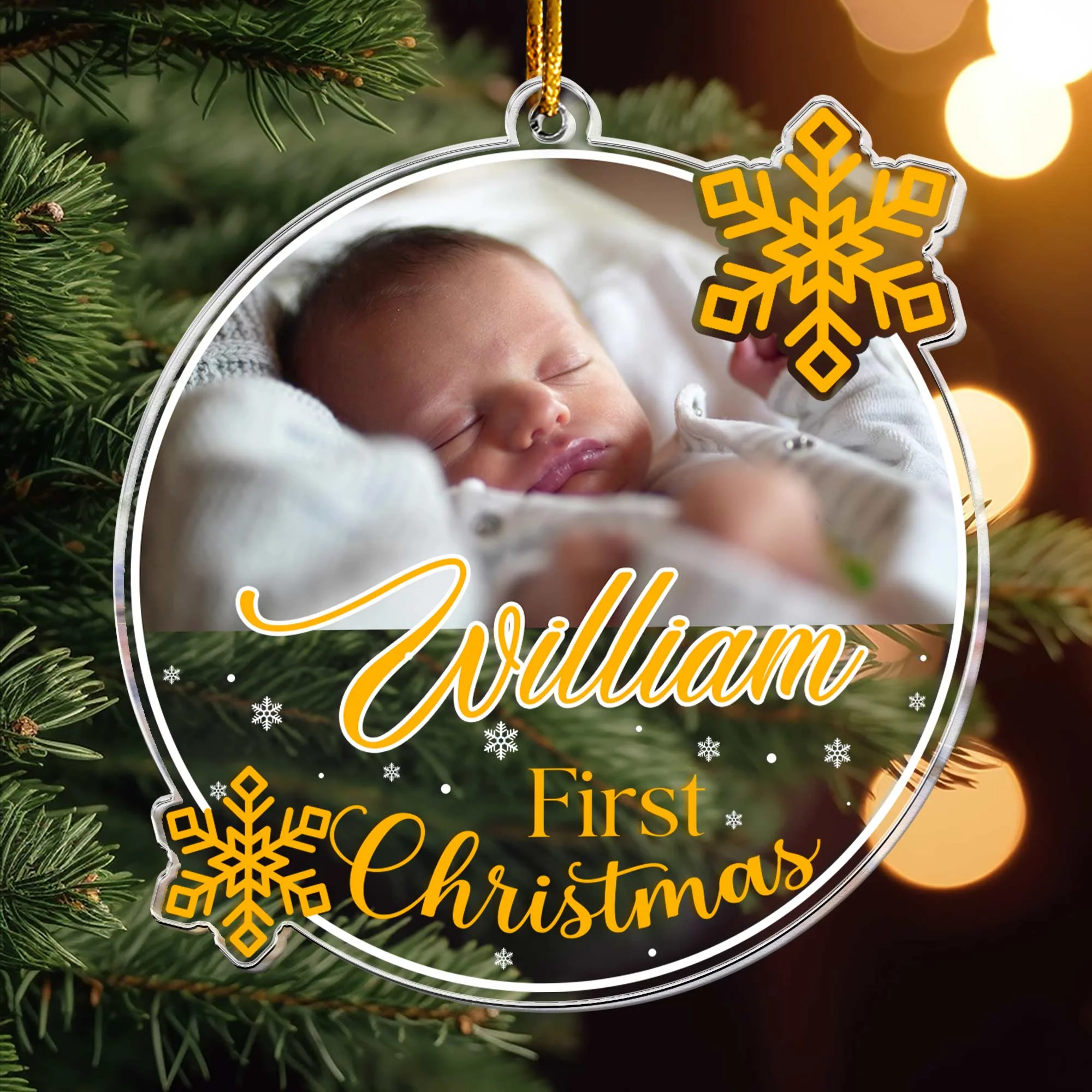 First Christmas of Baby - Personalized Acrylic Photo Ornament - Image 2
