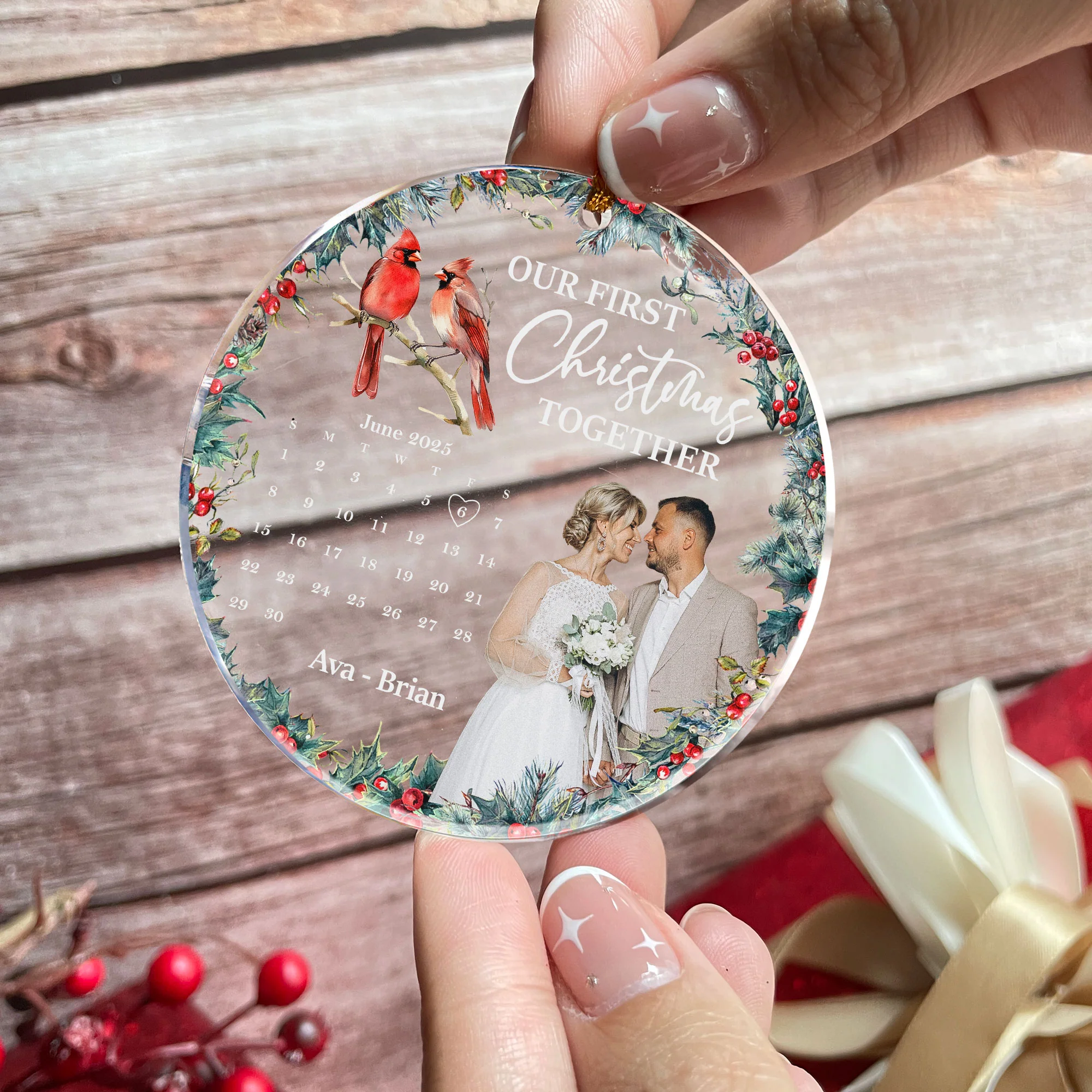 First Christmas Together Couple Ornament New Version - Personalized Acrylic Photo Ornament - Image 2