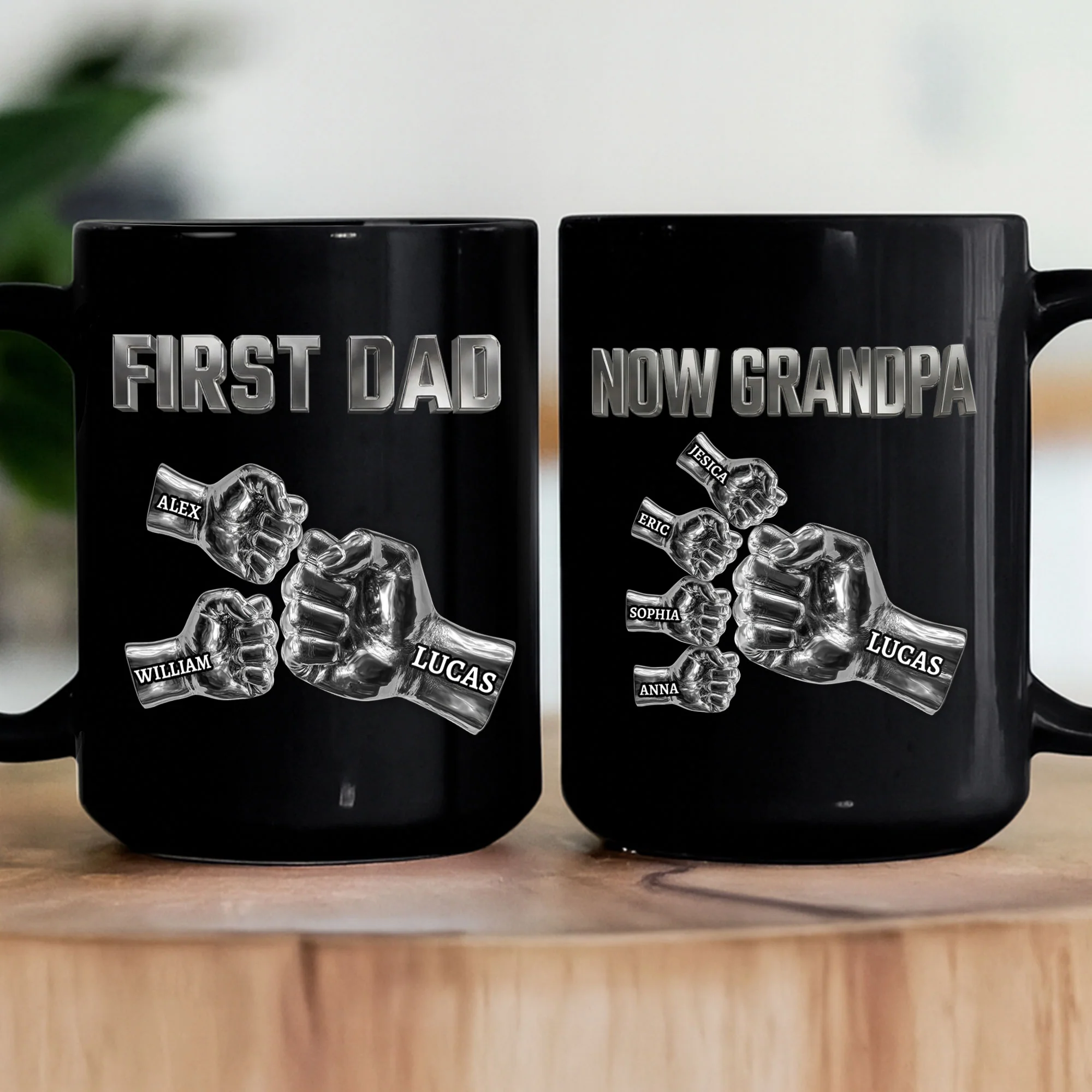 First Dad, Now Grandpa Metal Style - Personalized Mug - Image 3