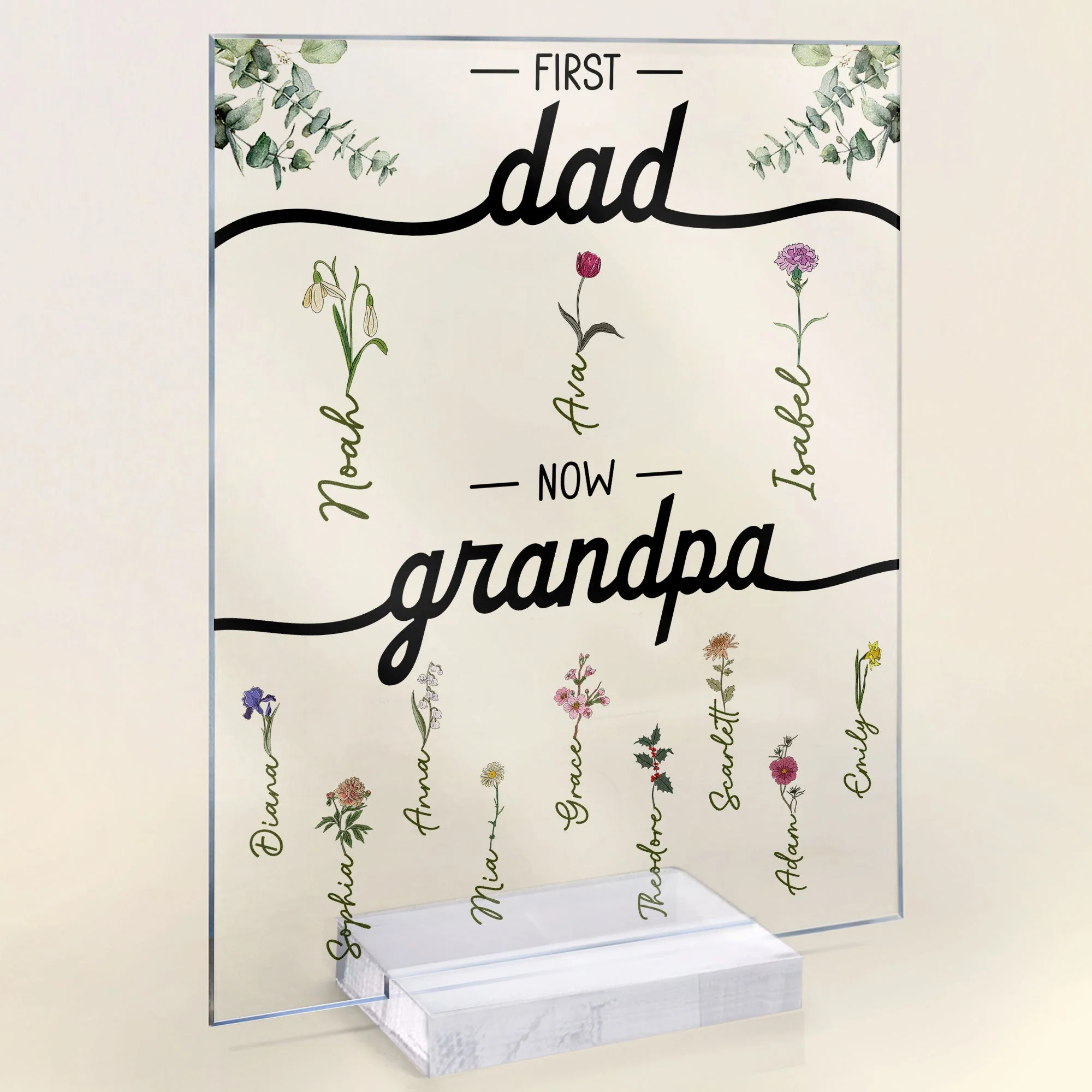 First Dad Now Grandpa With Flowers - Personalized Acrylic Plaque - Image 4