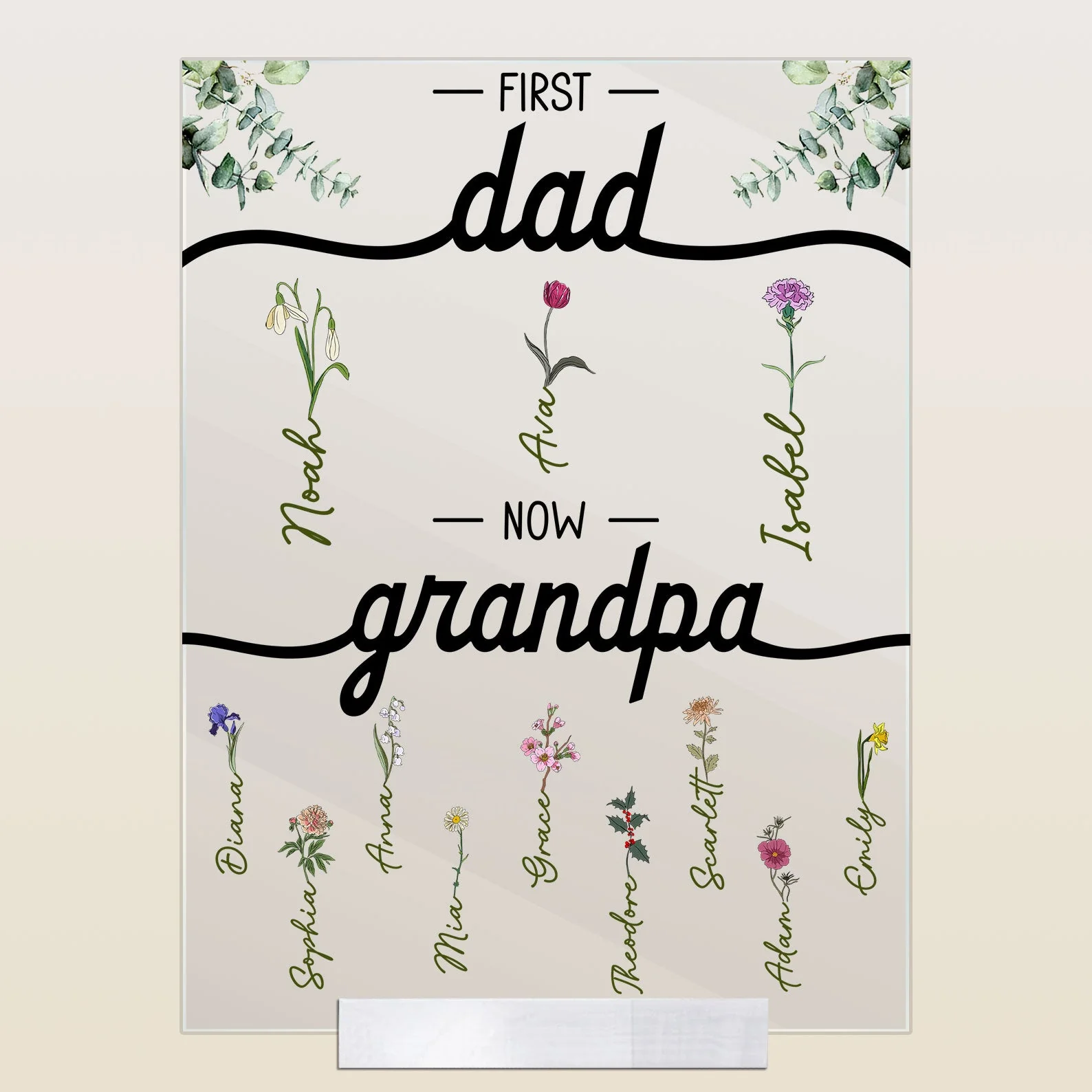 First Dad Now Grandpa With Flowers - Personalized Acrylic Plaque - Image 5