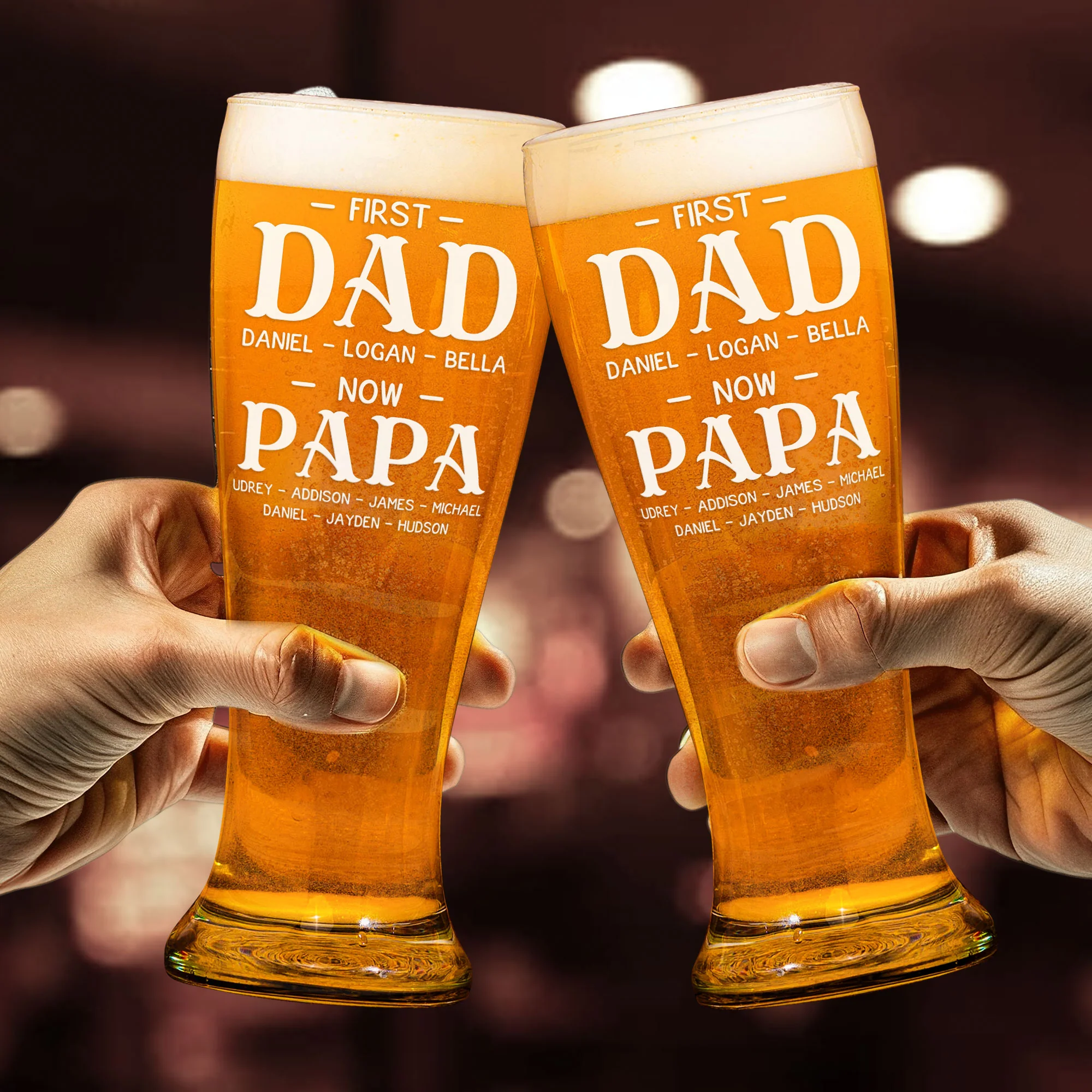 First Dad Now Papa - Personalized Pilsner Glass - Image 3