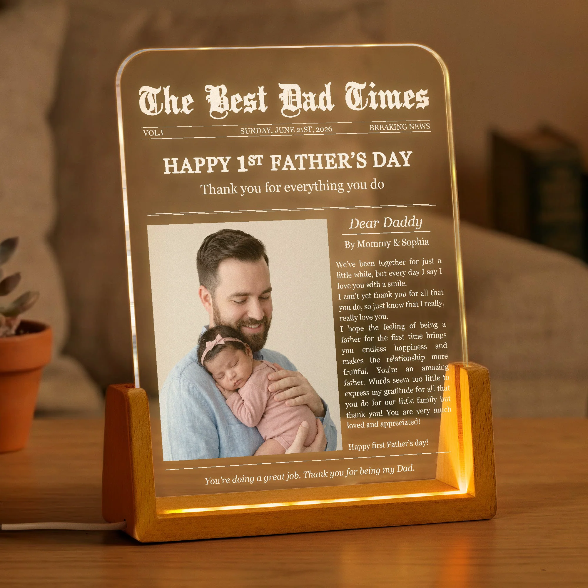 First Father's Day Custom Photo Gift For Dad, Husband - Personalized Night Light