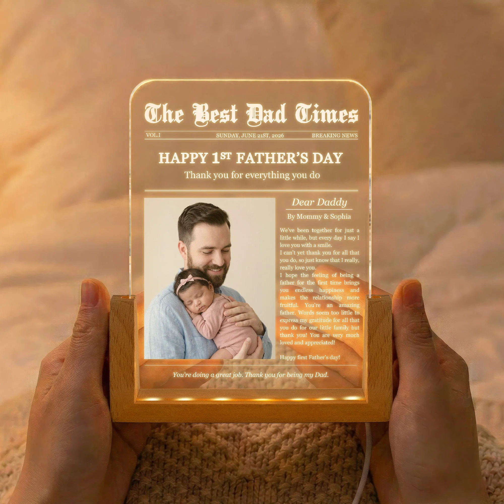 First Father's Day Custom Photo Gift For Dad, Husband - Personalized Night Light - Image 2
