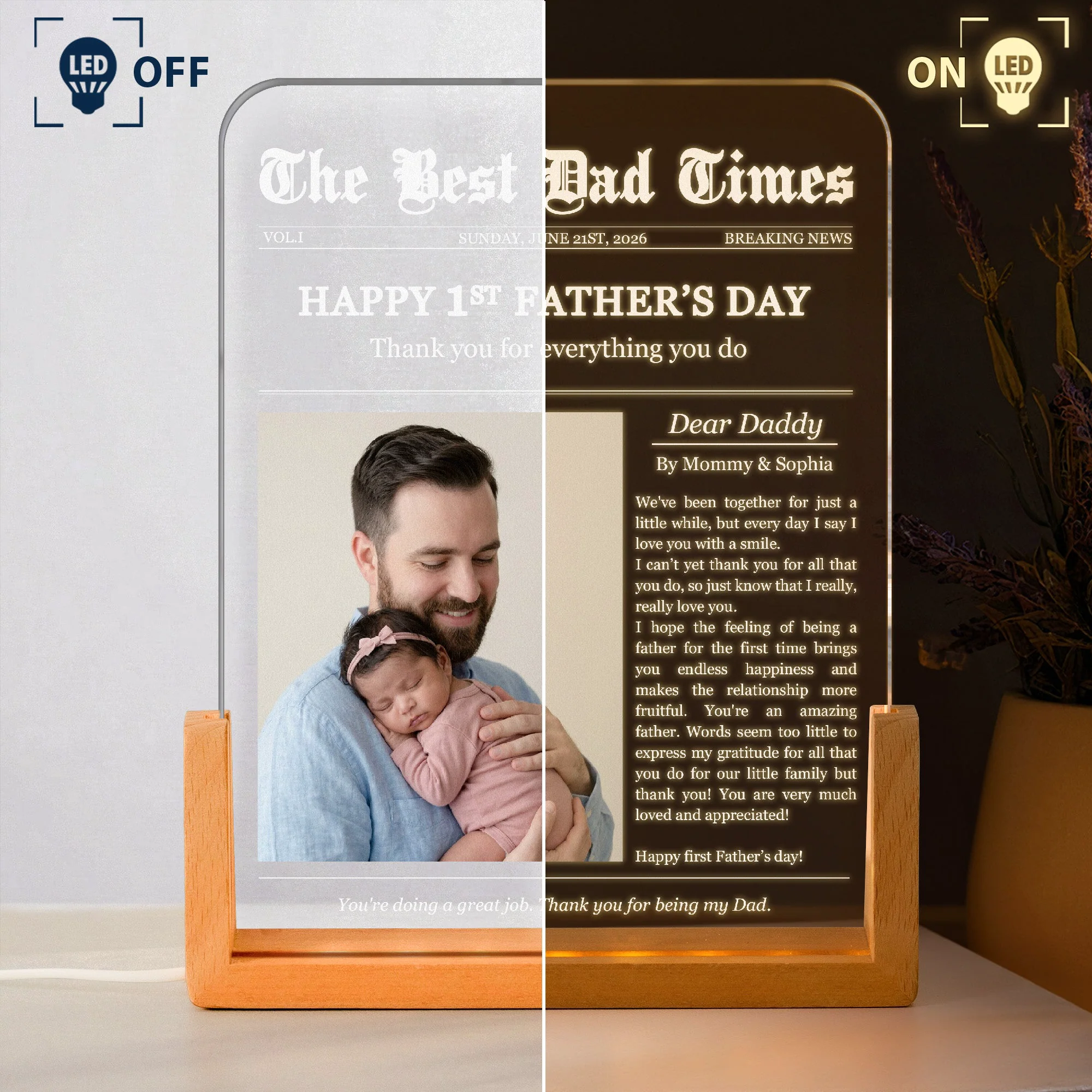 First Father's Day Custom Photo Gift For Dad, Husband - Personalized Night Light - Image 4