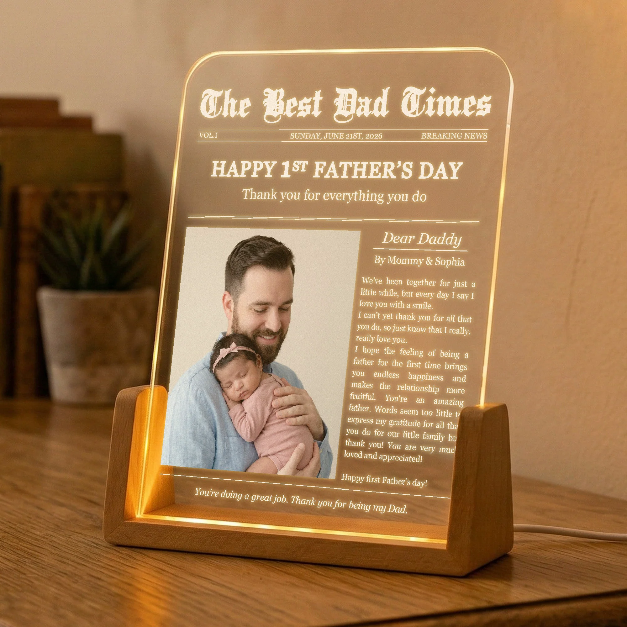 First Father's Day Custom Photo Gift For Dad, Husband - Personalized Night Light - Image 5