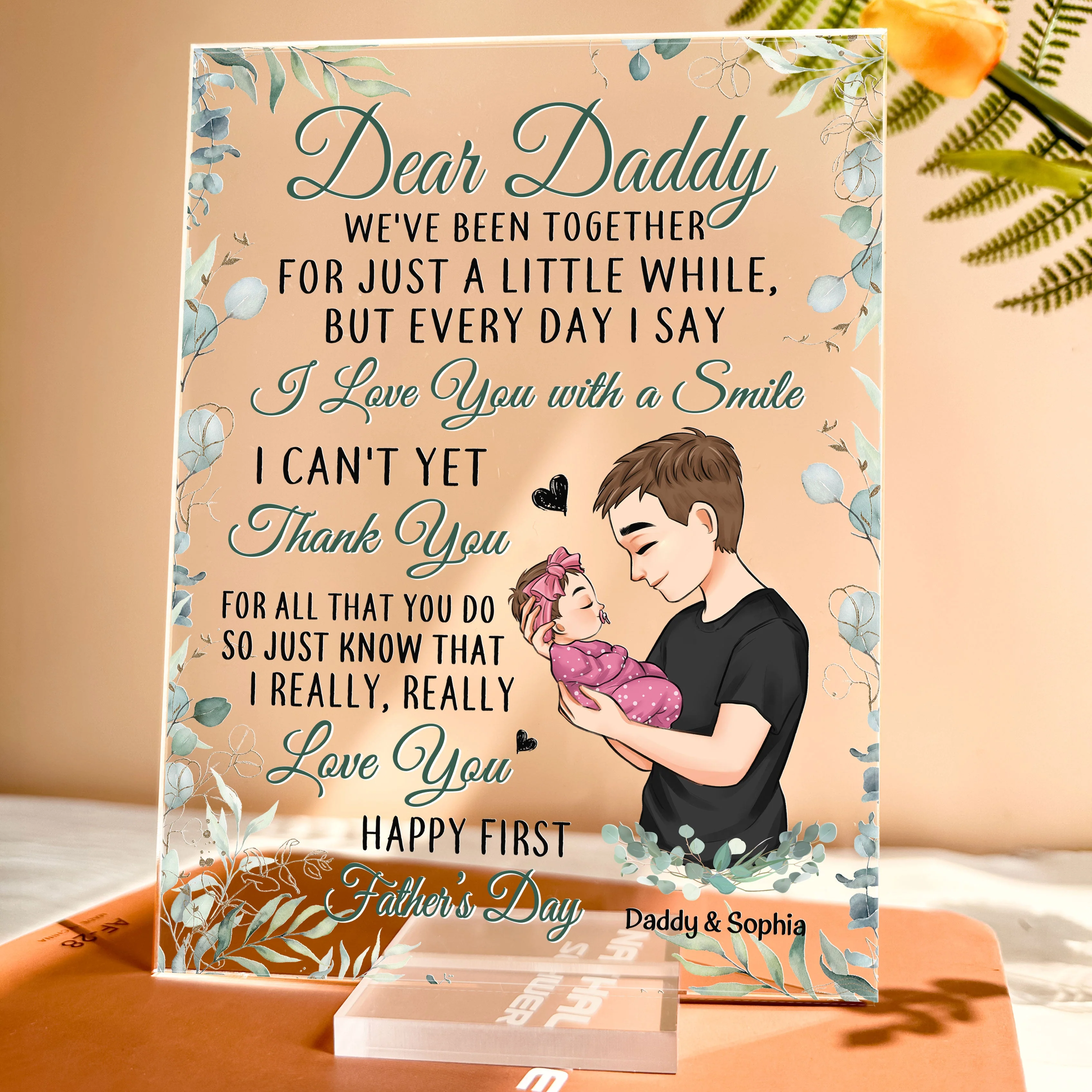 First Father's Day - I Love You With A Smile - Personalized Acrylic Plaque - Image 4
