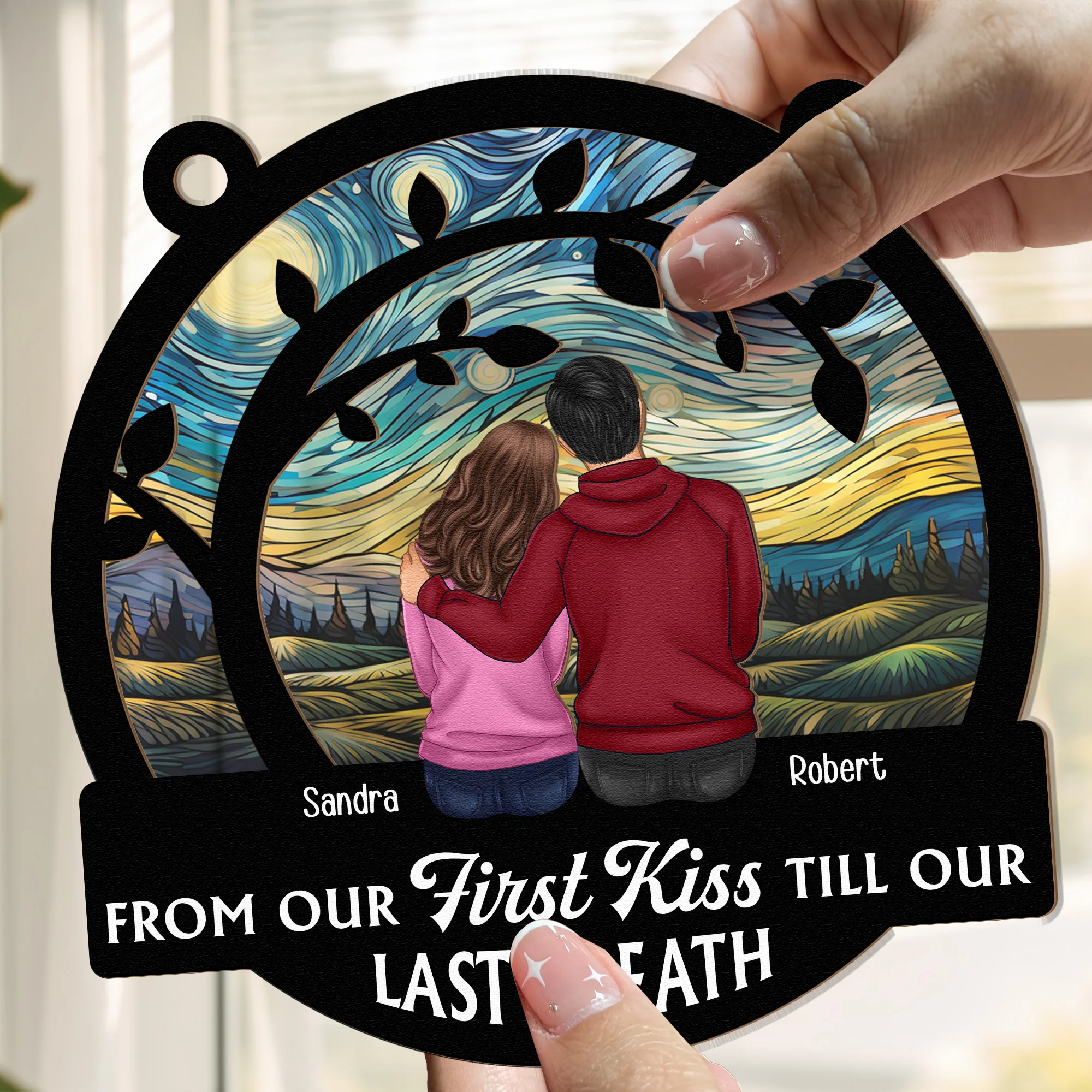 First Kiss Till Last Breath Anniversary Gift - Personalized Window Hanging Suncatcher Ornament - Image 3
