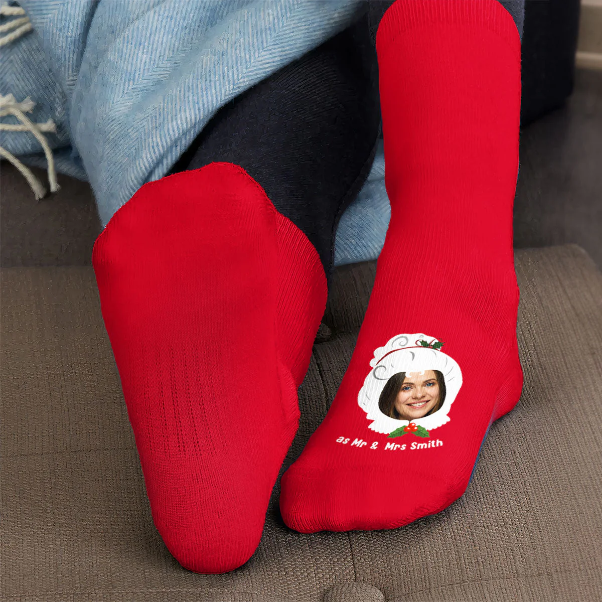 First Married Christmas - Personalized Photo Crew Socks - Image 2