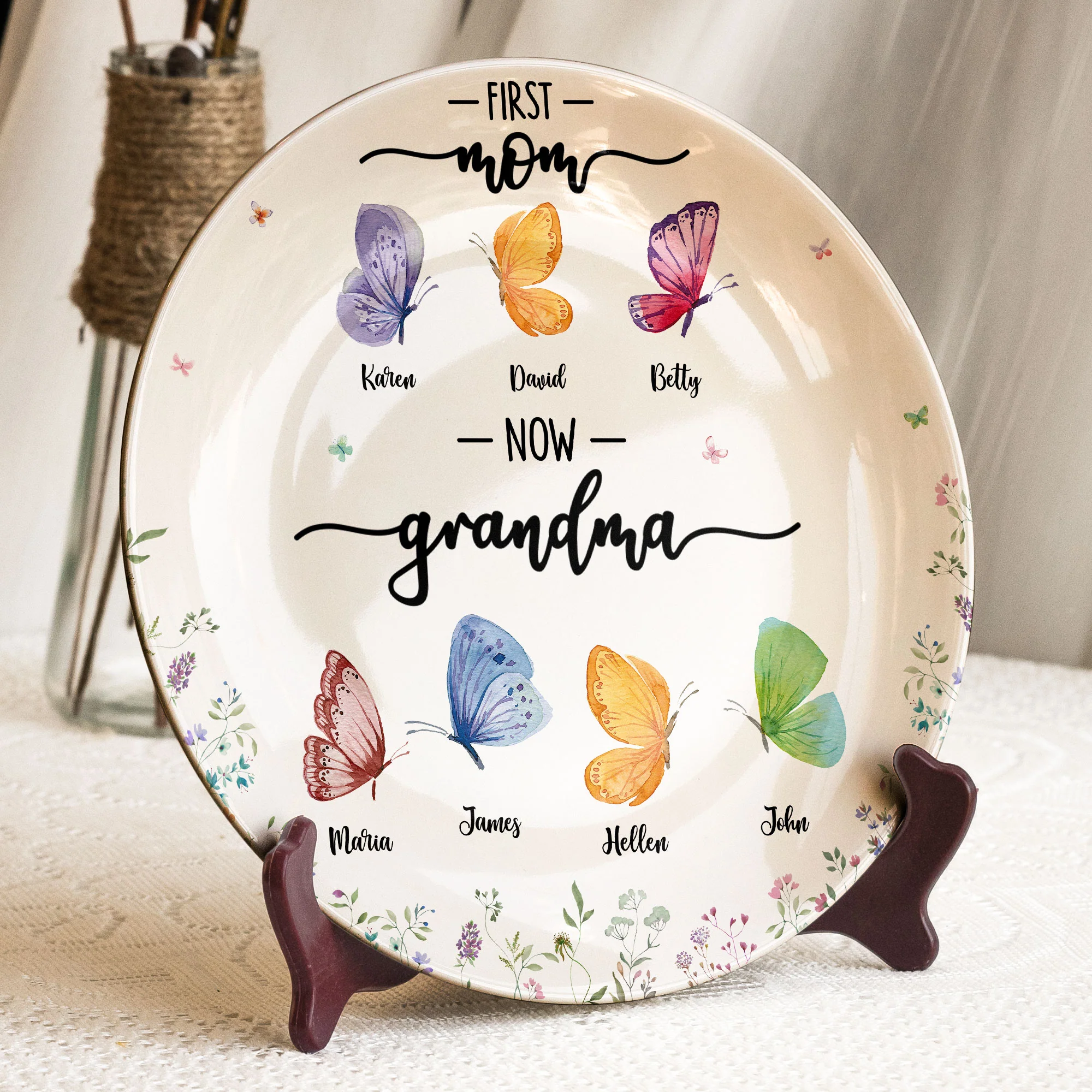 First Mom Now Grandma - Butterfly Version - Personalized Ceramic Plate - Image 2