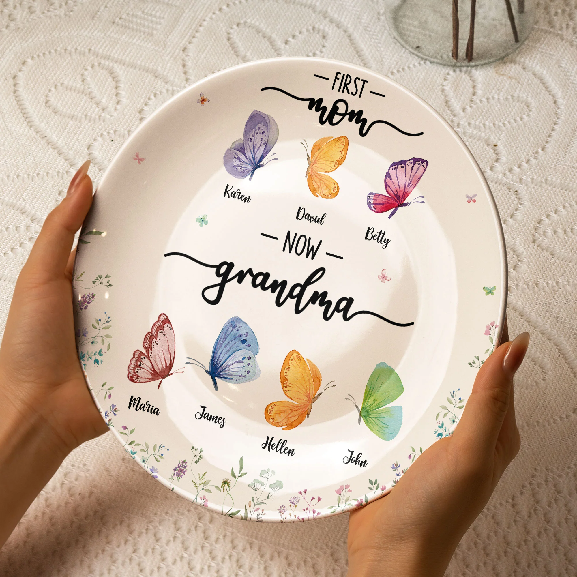 First Mom Now Grandma - Butterfly Version - Personalized Ceramic Plate - Image 3