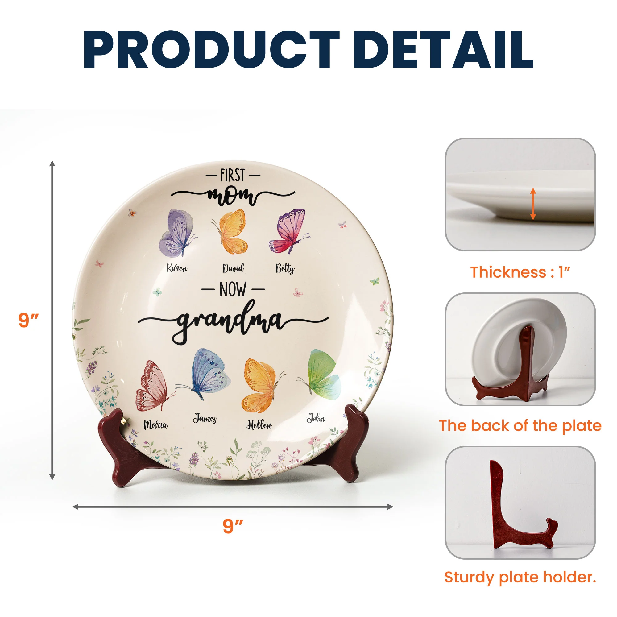 First Mom Now Grandma - Butterfly Version - Personalized Ceramic Plate - Image 5