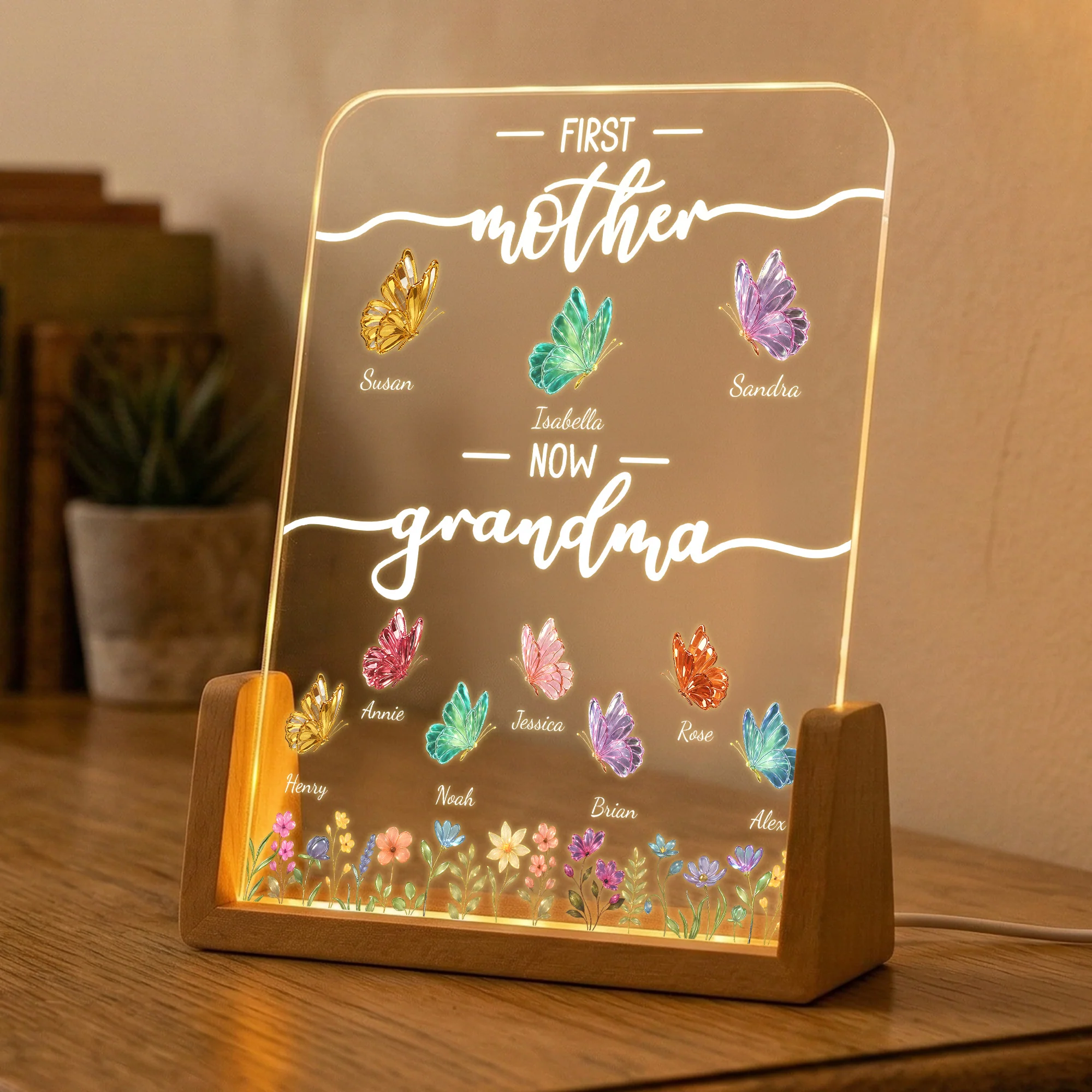 First Mom Now Grandma - Custom Grandkids Butterfly - Personalized Night Light - Image 4