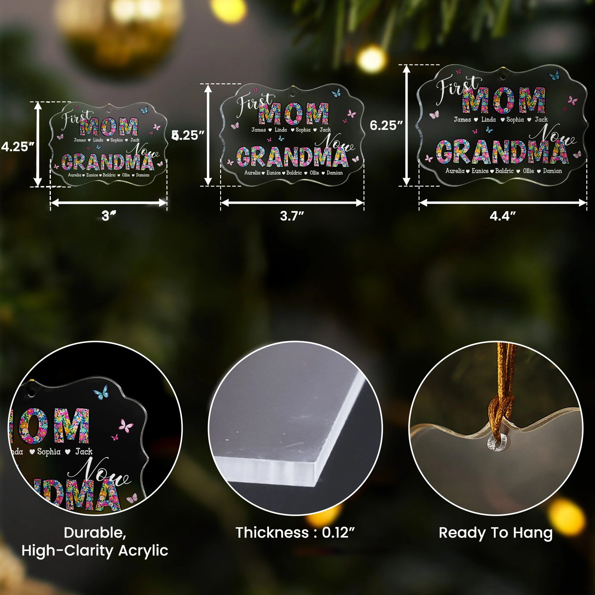 First Mom Now Grandma Floral - Personalized Acrylic Ornament - Image 3