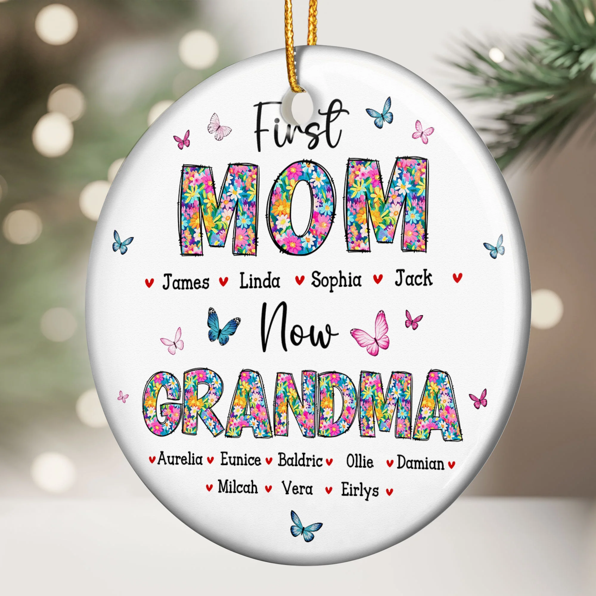 First Mom Now Grandma Floral - Personalized Ceramic Ornament - Image 2