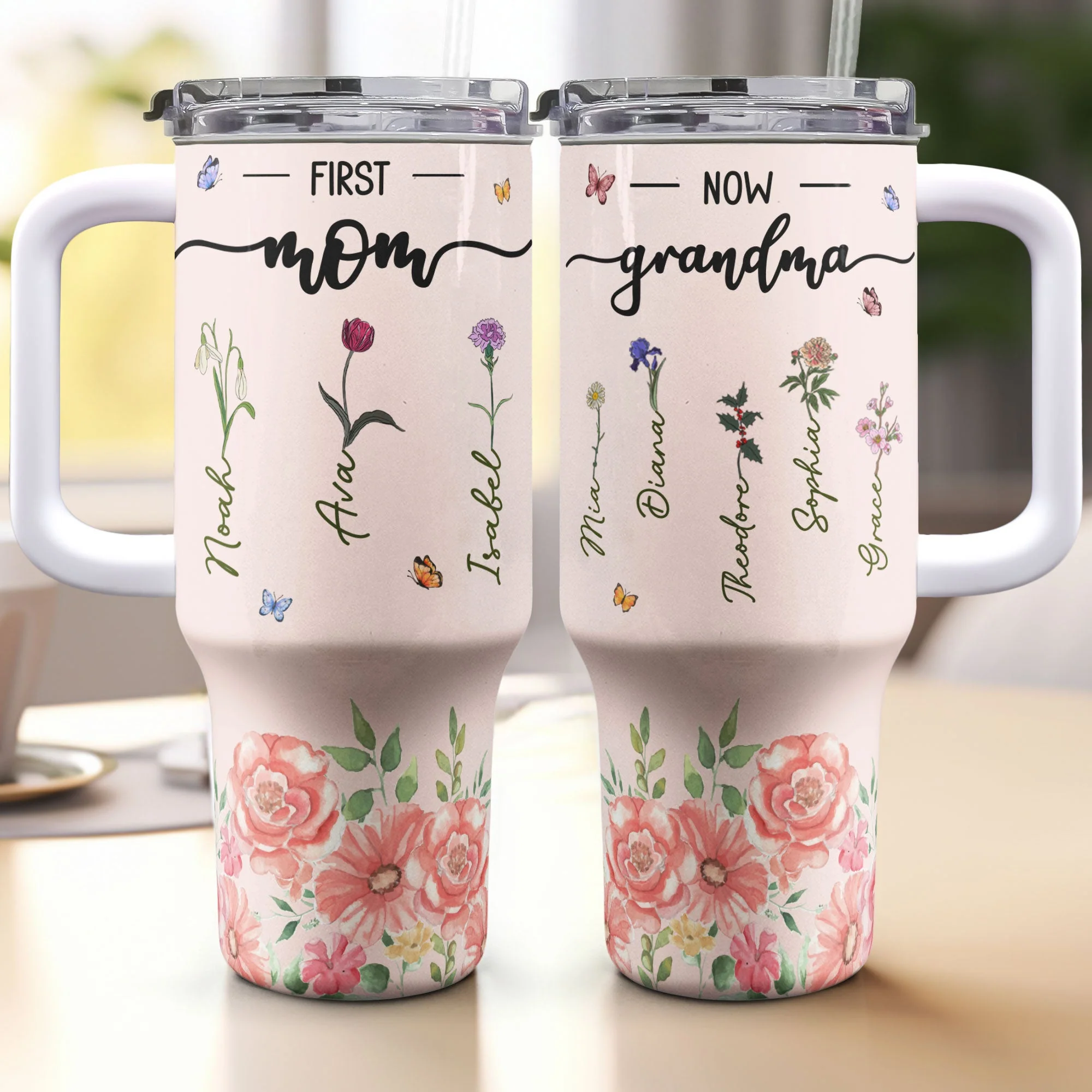 First Mom Now Grandma - Personalized 40oz Tumbler With Straw