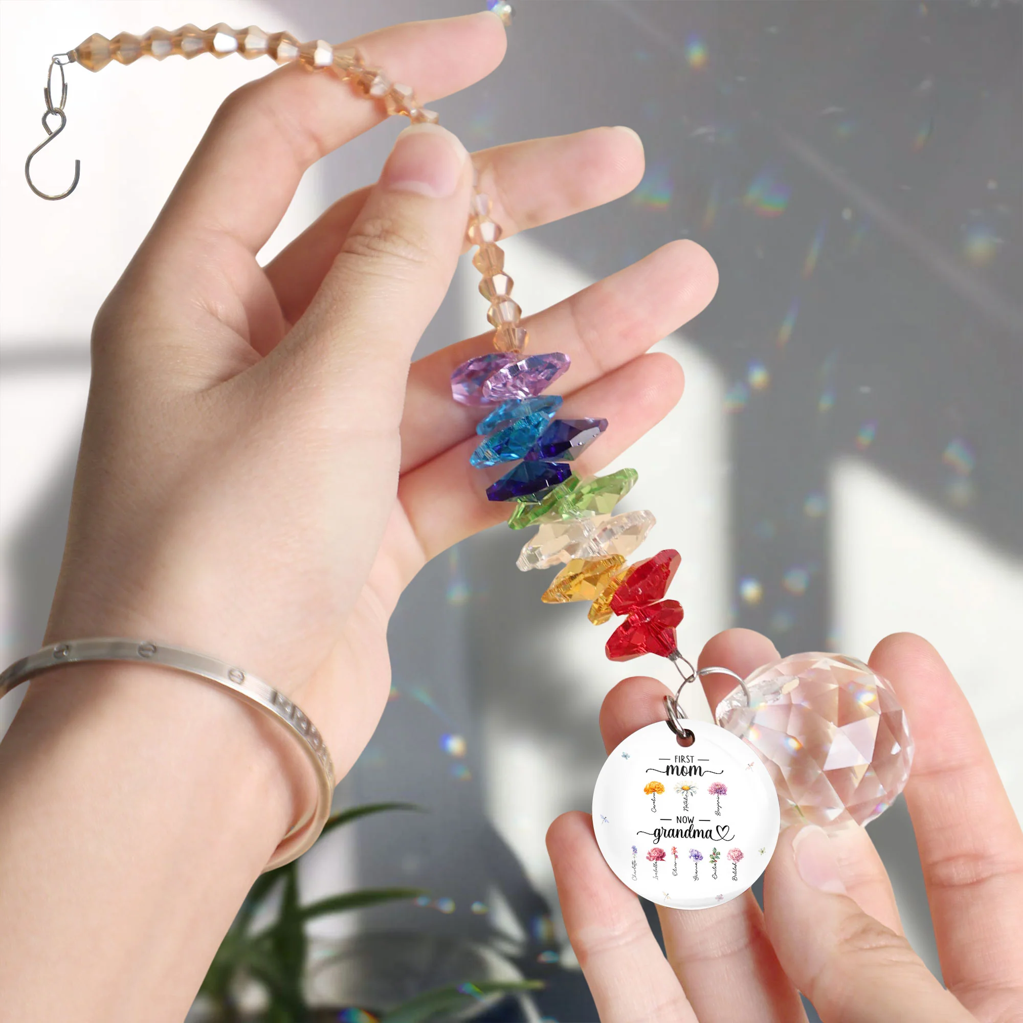 First Mom Now Grandma - Personalized Ball Prism Suncatcher - Image 4
