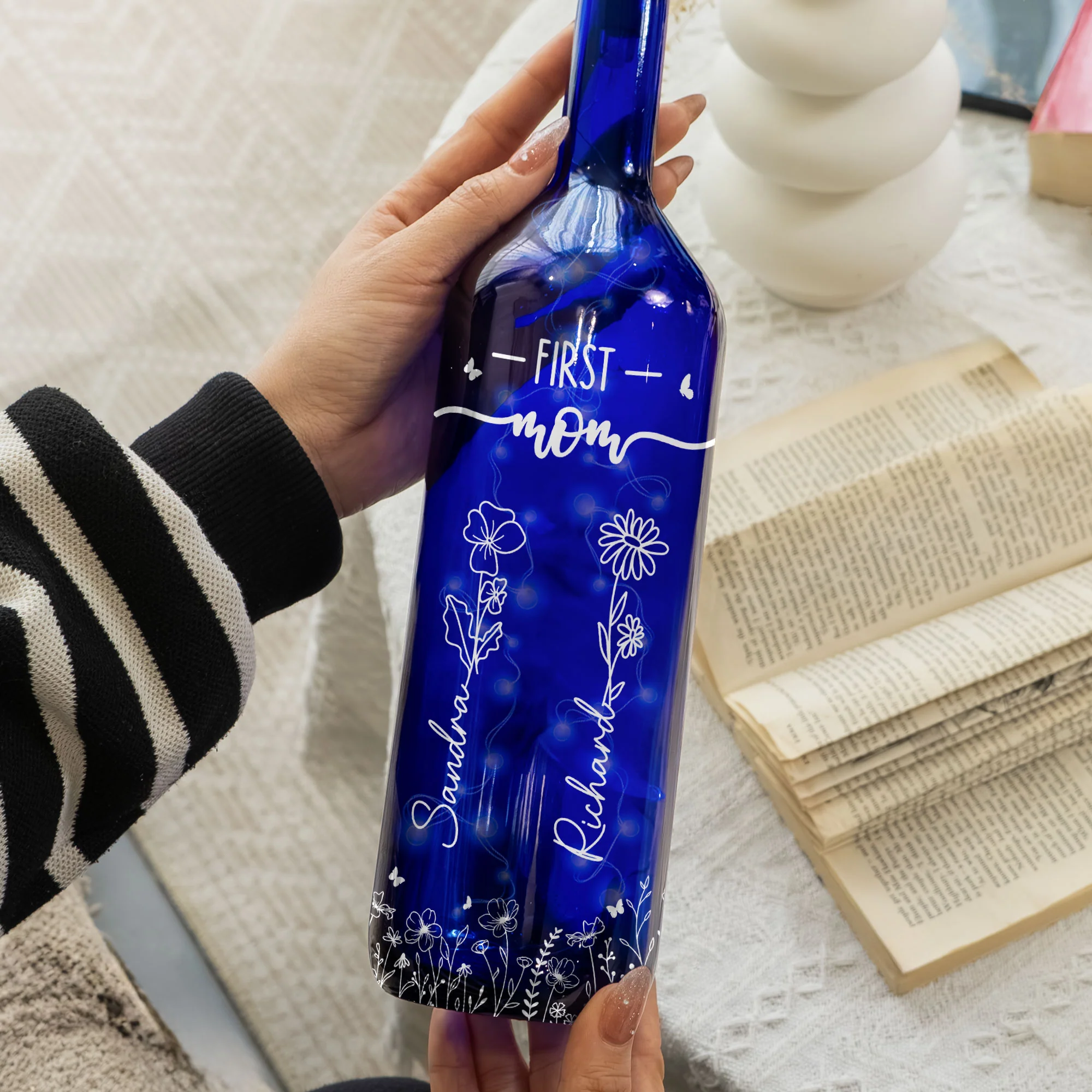 First Mom Now Grandma - Personalized Blue Bottle Lamp - Image 2