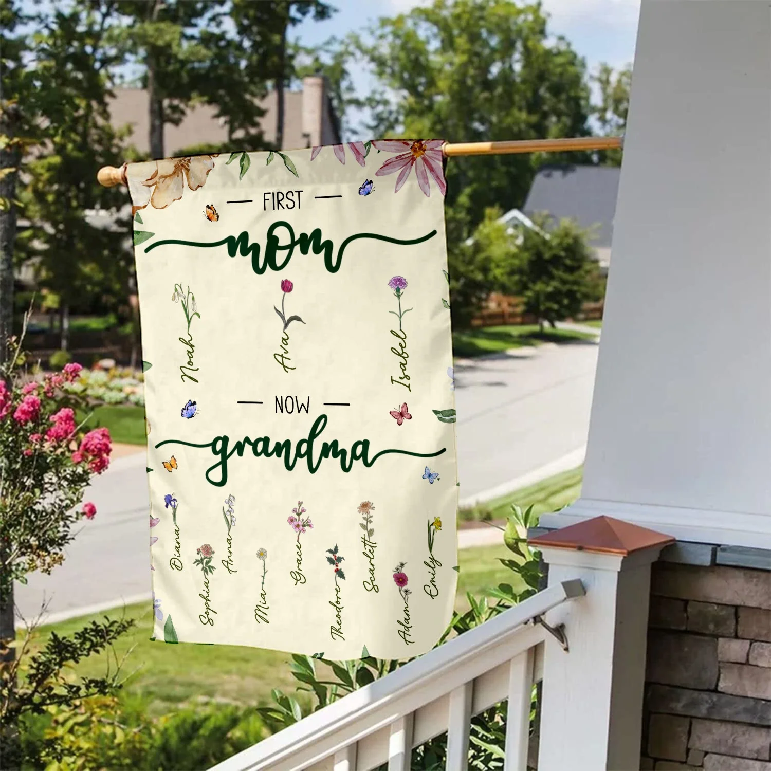 First Mom Now Grandma - Personalized Flag - Image 4