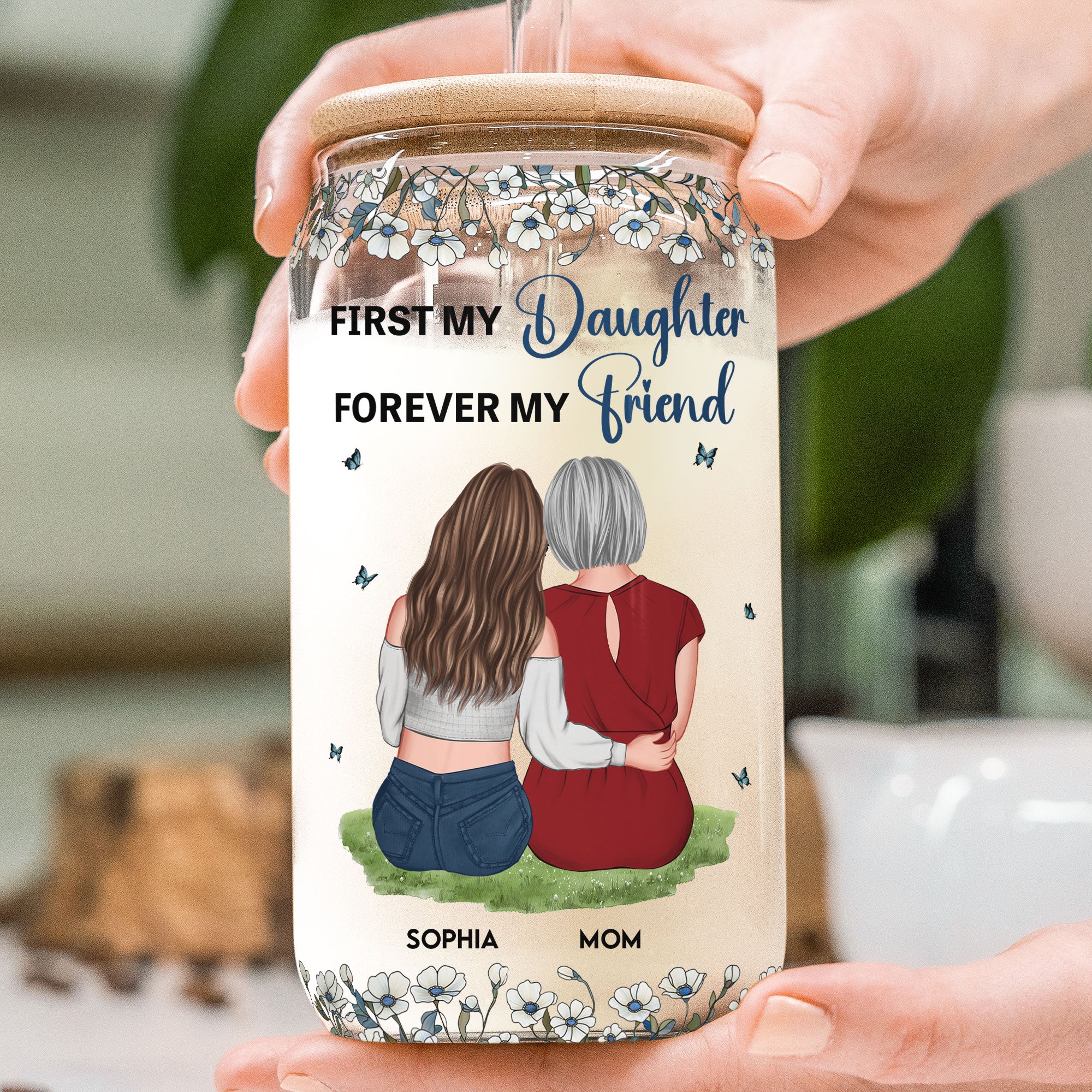 First My Daughter Forever My Friend - Personalized Clear Glass Cup - Image 2
