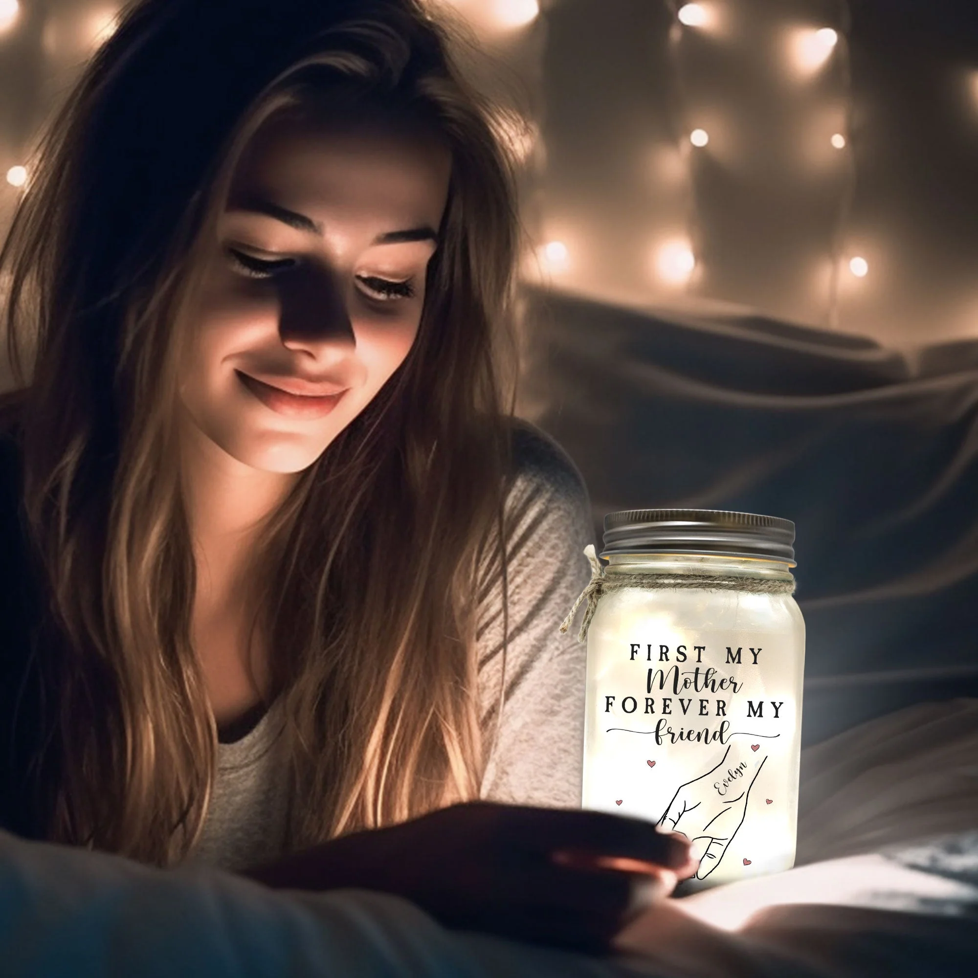 First My Mother Forever My Friend - Personalized Mason Jar Light - Image 7