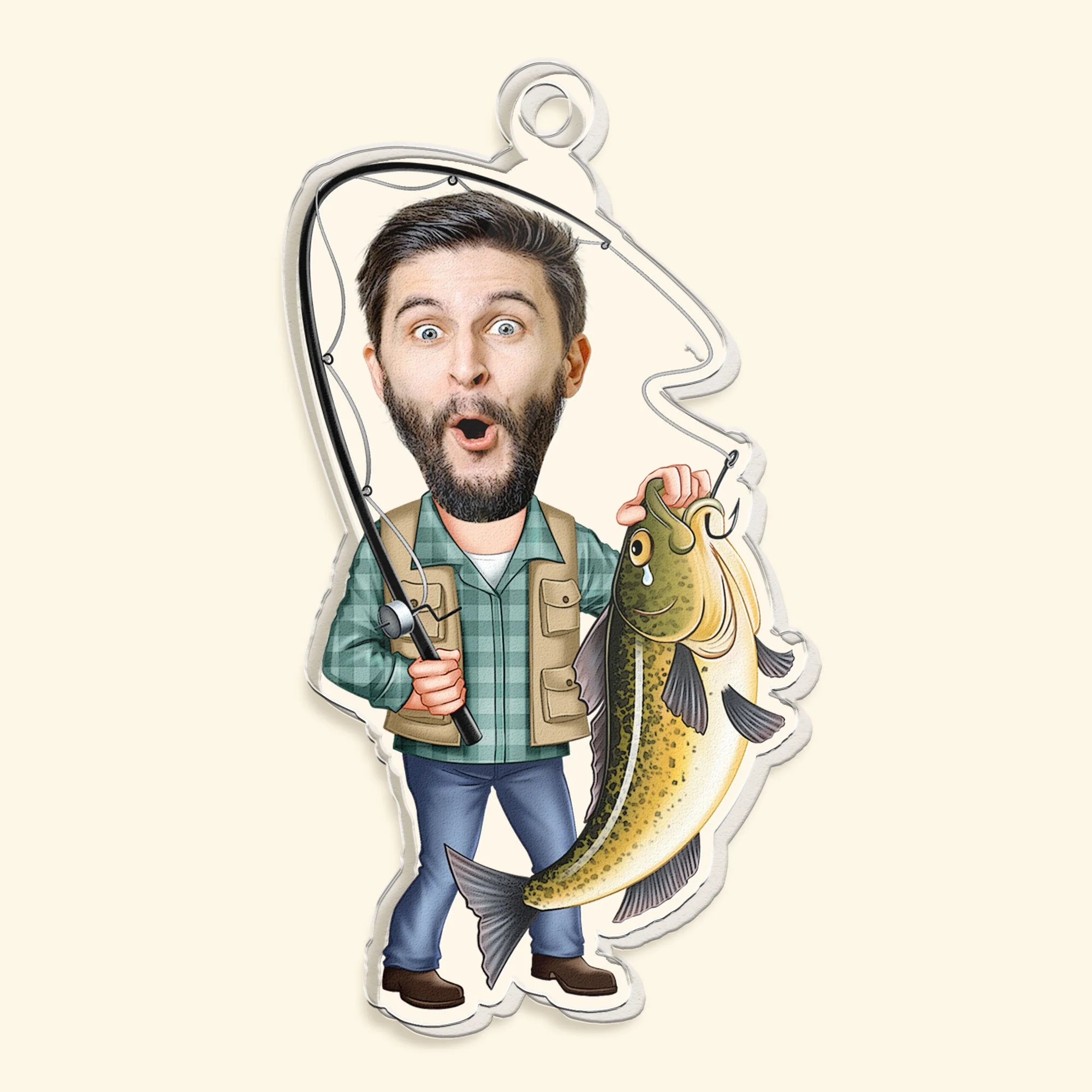 Fishing Bass Fish Custom Face For Dad, Grandpa - Personalized Acrylic Photo Keychain - Image 4