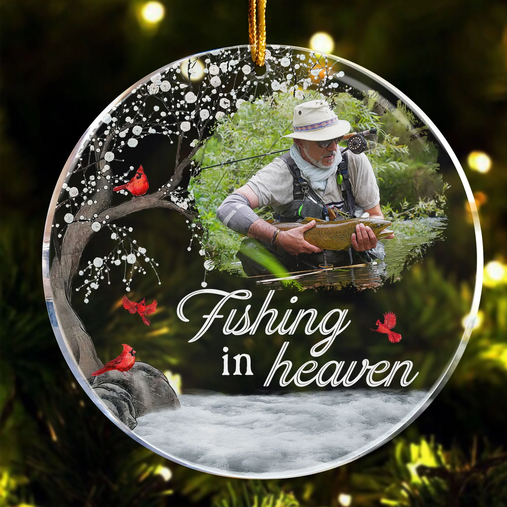 Fishing In Heaven Loss Of Dad, Husband Memorial - Personalized Acrylic Photo Ornament - Image 4